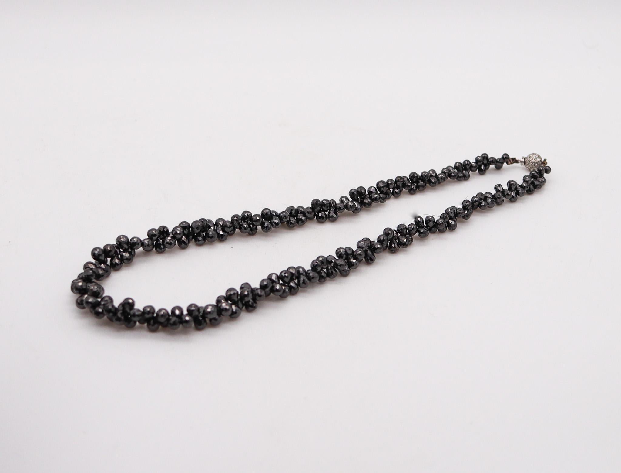 Modernist Contemporary Necklace With Black Diamonds In 14Kt Gold 180.40 Ctw Briolettes Cut
