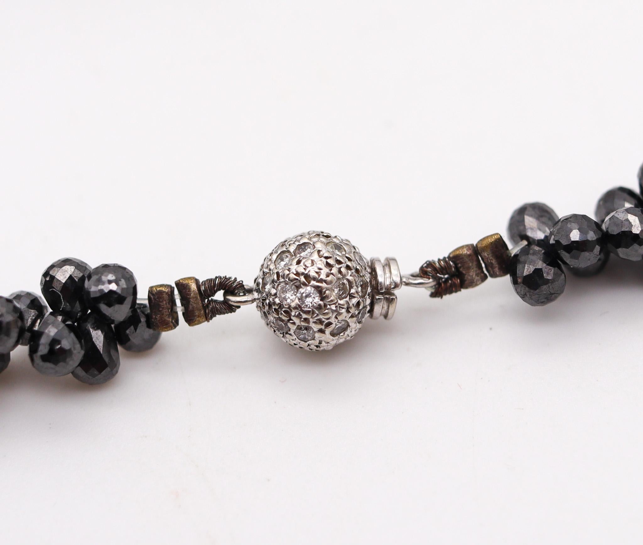 Briolette Cut Contemporary Necklace With Black Diamonds In 14Kt Gold 180.40 Ctw Briolettes Cut