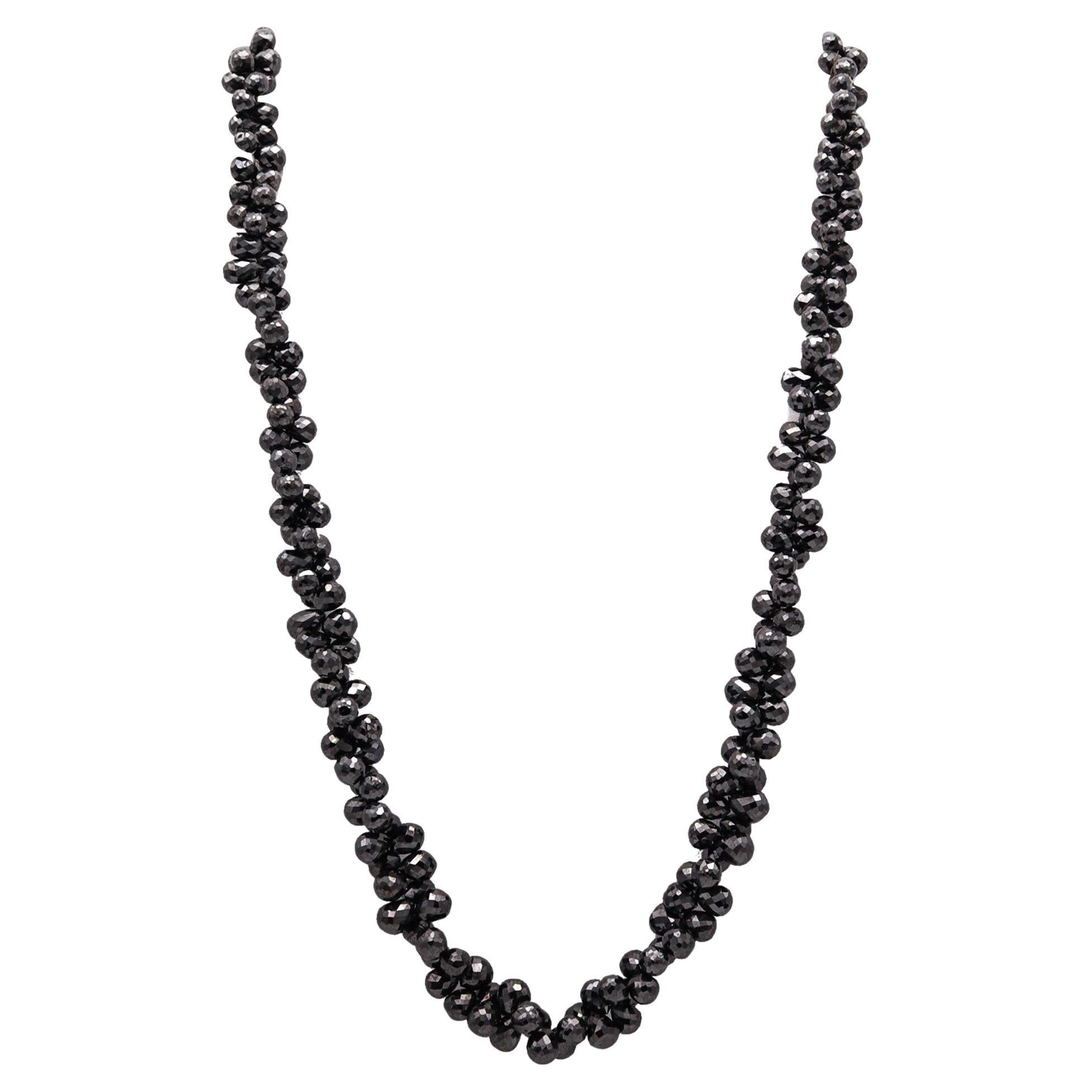 Contemporary Necklace With Black Diamonds In 14Kt Gold 180.40 Ctw Briolettes Cut