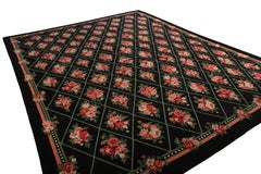 Rug & Kilim's Contemporary Needlepoint Flat-Weave Wool Black Floral Kilim Rug