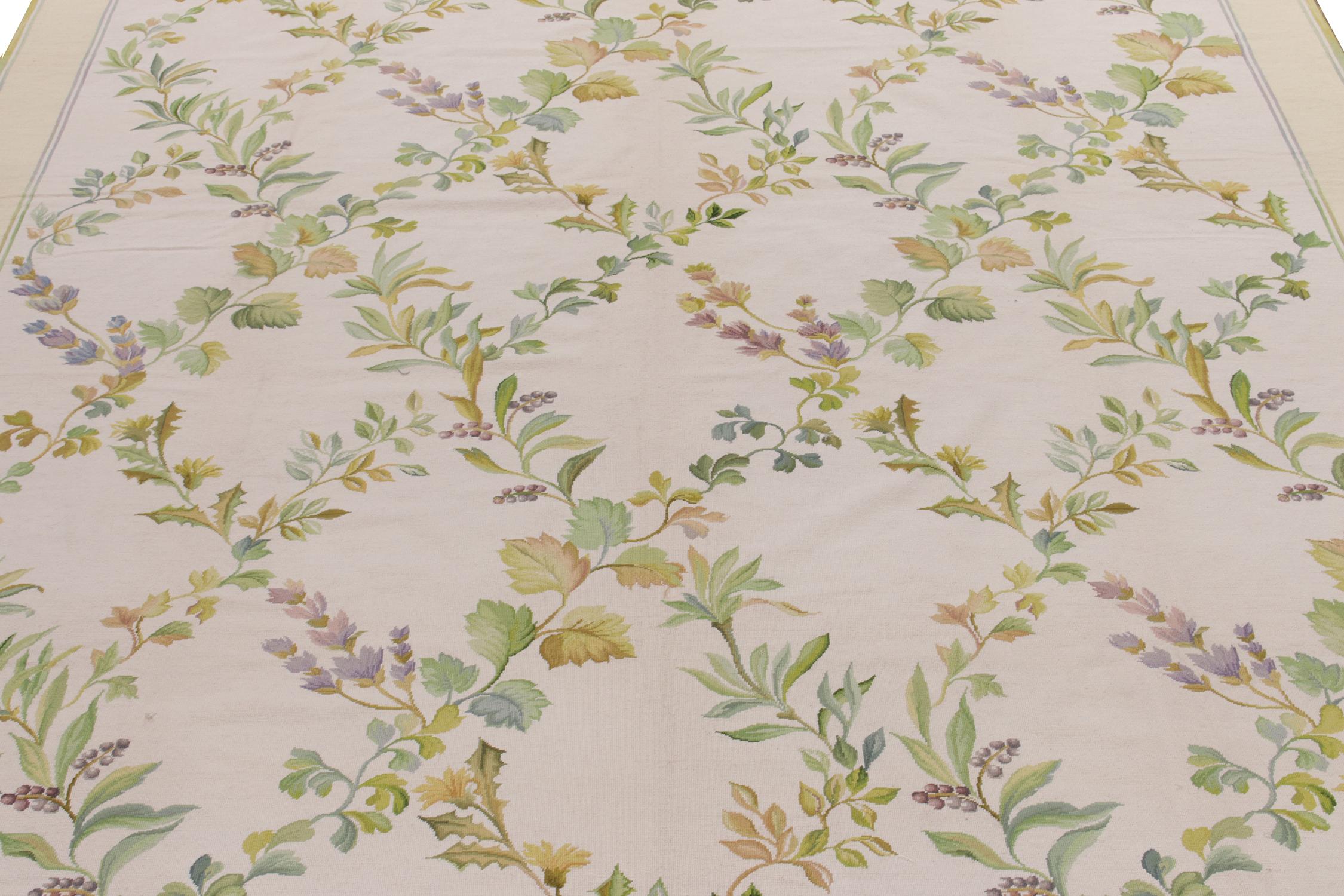Chinese Rug & Kilim's Contemporary Needlepoint rug in Green, Golden, Lilac Florals