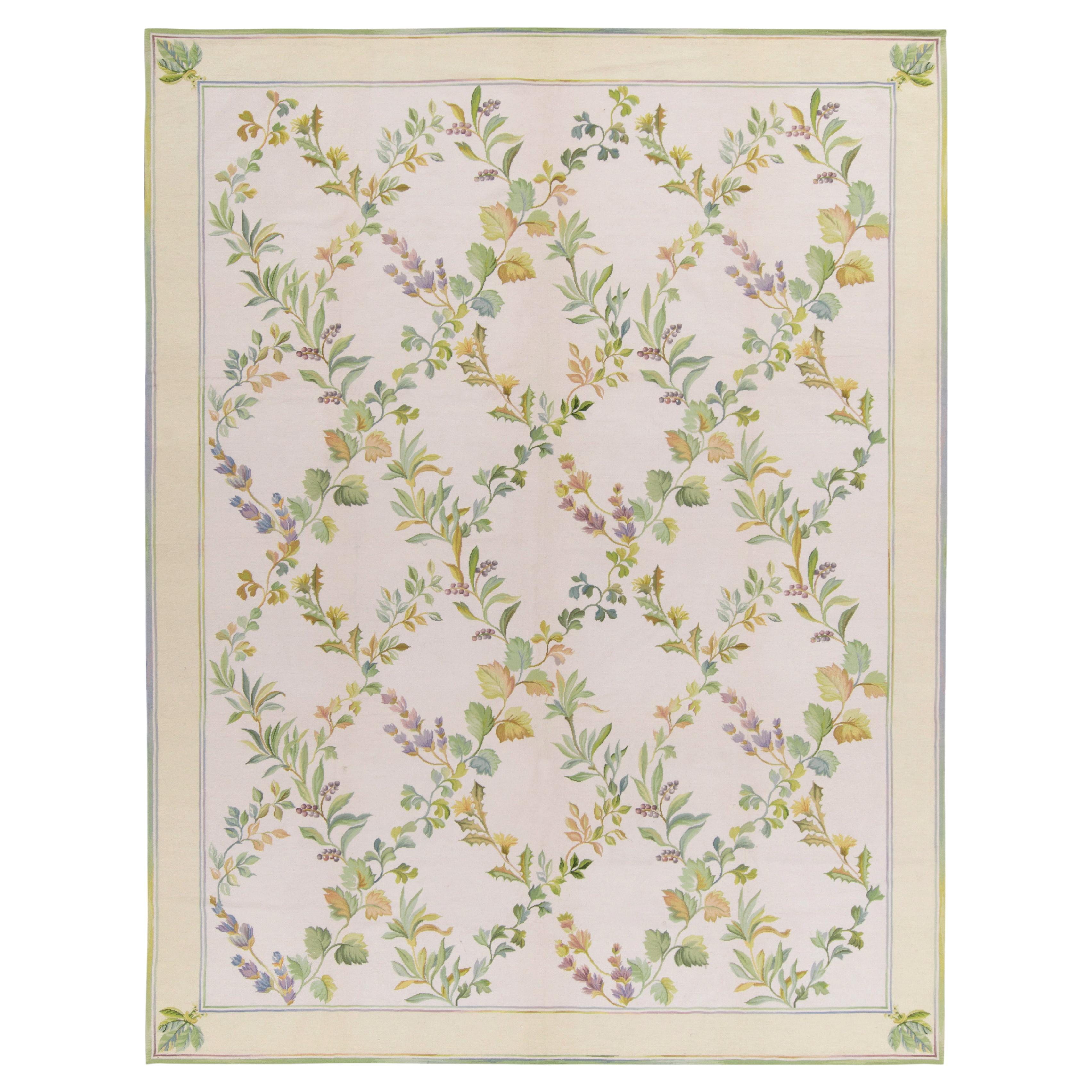 Rug & Kilim's Contemporary Needlepoint rug in Green, Golden, Lilac Florals