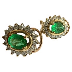 Contemporary Neo-Classical with Emerald and Diamonds 18K gold Earrings