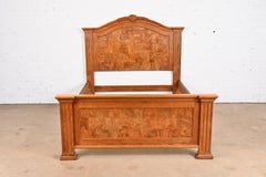 Contemporary Neoclassical Oak and Burl Wood Queen Size Bed by Pulaski