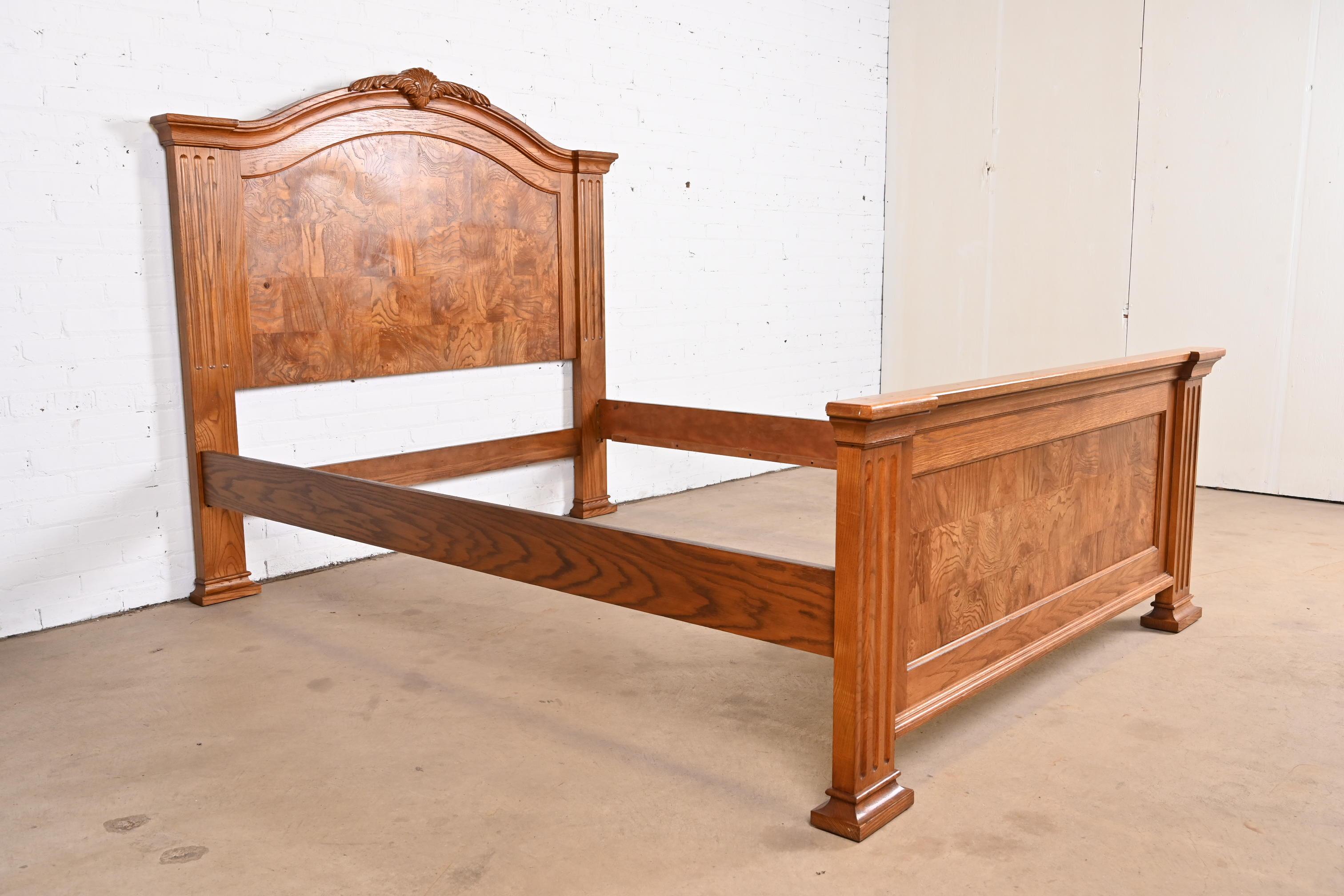20th Century Contemporary Neoclassical Oak and Burl Wood Queen Size Bed by Pulaski