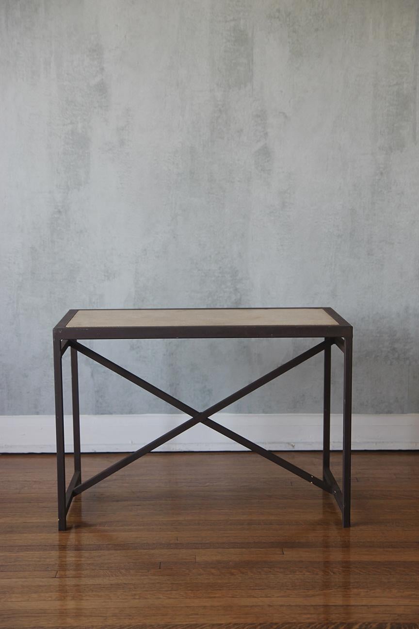 French Contemporary Neoclassical Side Table with Stone Top For Sale