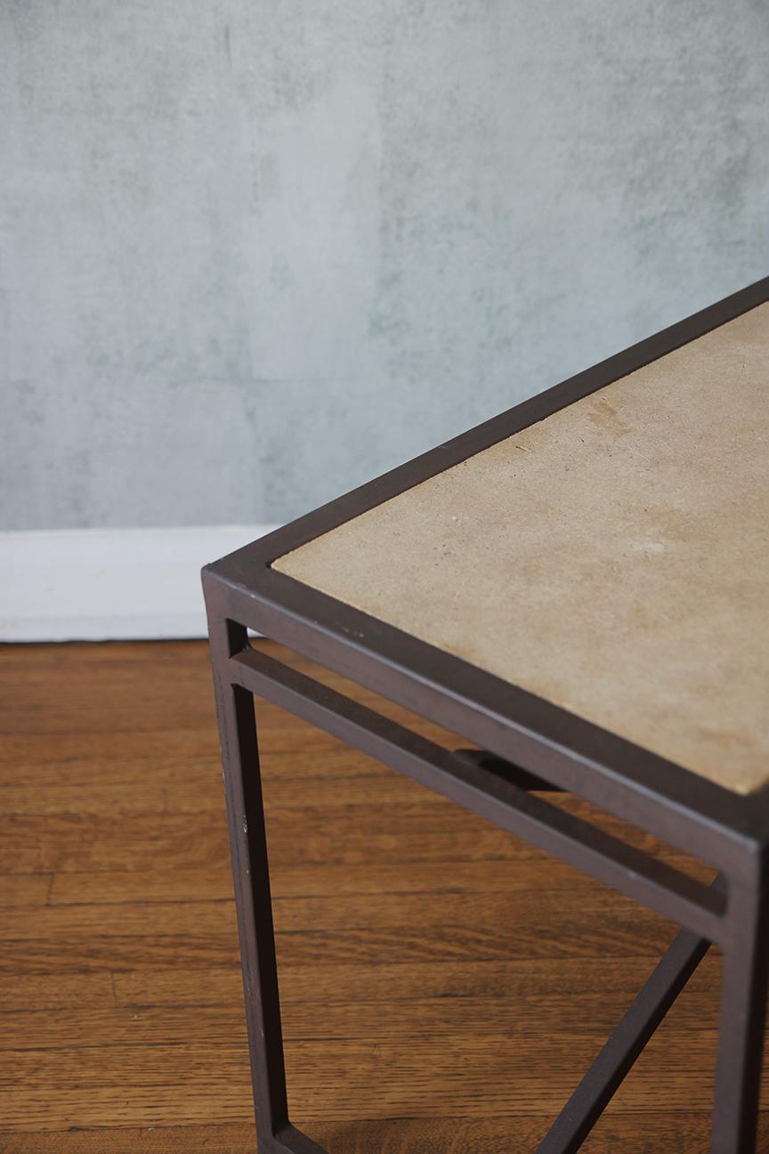 20th Century Contemporary Neoclassical Side Table with Stone Top For Sale