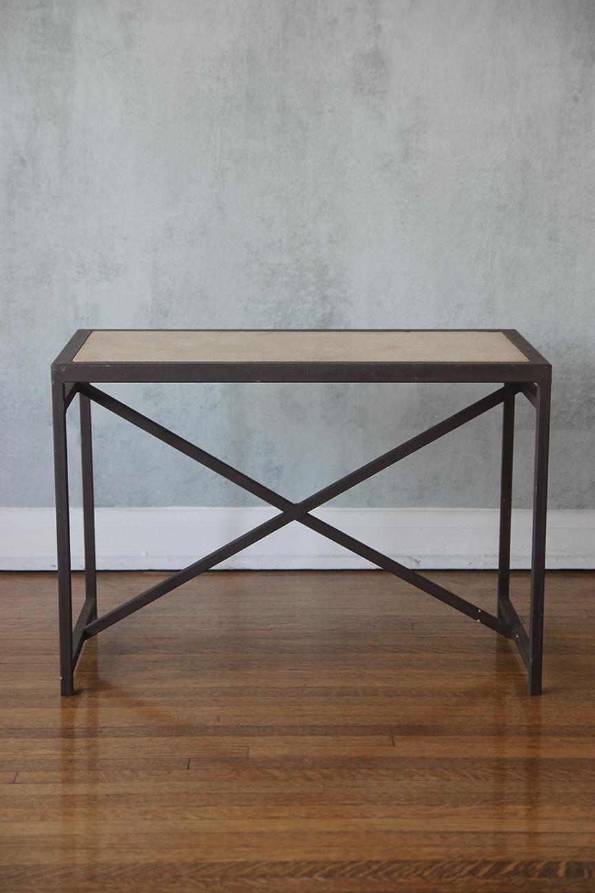 Steel Contemporary Neoclassical Side Table with Stone Top For Sale
