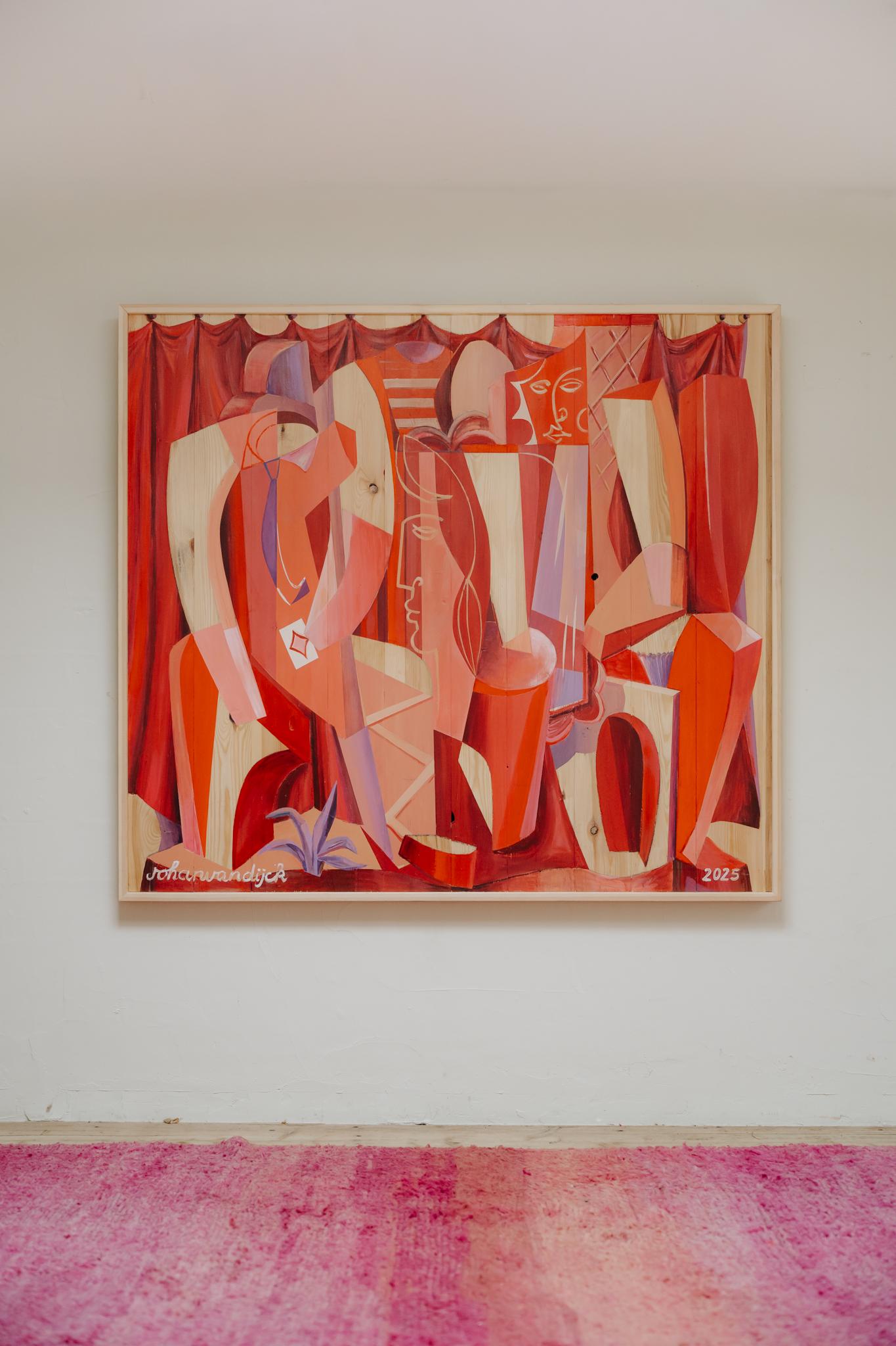 Belgian contemporary neocubist/neomodernist painting ... acryl on wood For Sale