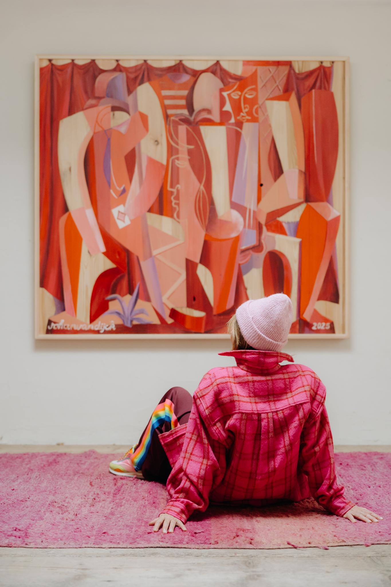 Hand-Painted contemporary neocubist/neomodernist painting ... acryl on wood For Sale