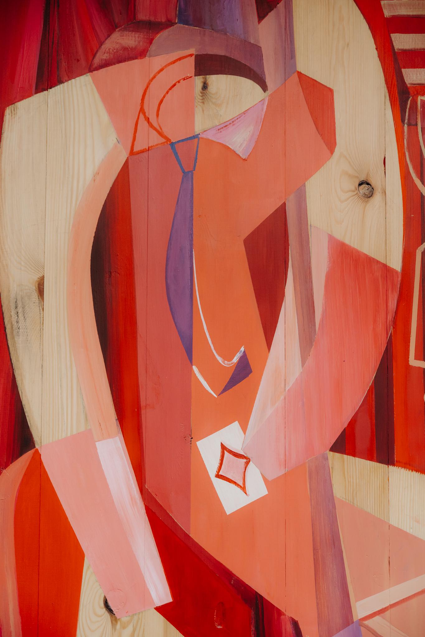 Acrylic contemporary neocubist/neomodernist painting ... acryl on wood For Sale