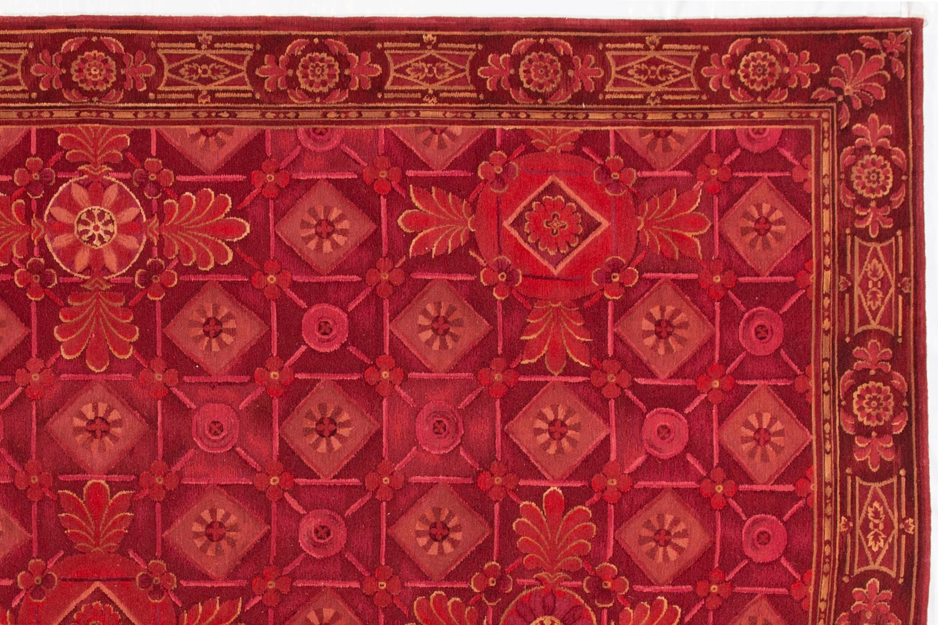 Contemporary Nepalese rug with an all-over geometric red design. This piece has fine details, great colors, and a beautiful design. It would be the perfect addition to your home. 

This rug measures 9'0