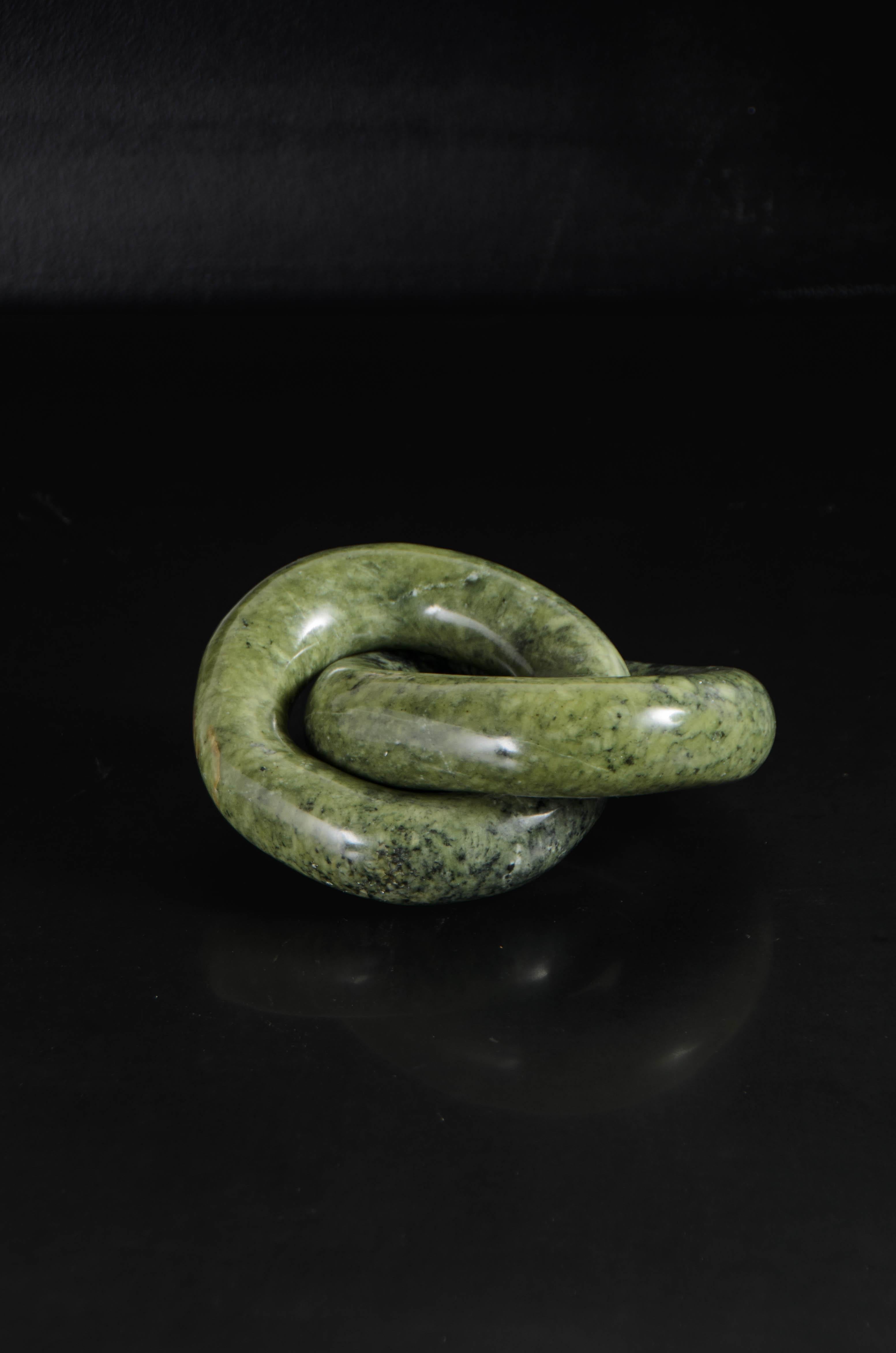 Double Ring Link Sculpture 
Nephrite Jade
Hand Carved
Limited Edition
Contemporary
JADE LINK LABELED: JL01 

Please note: Each individual jade vary in shapes and color please inquire for more information. 

Known as the “Stone of Heaven,”
