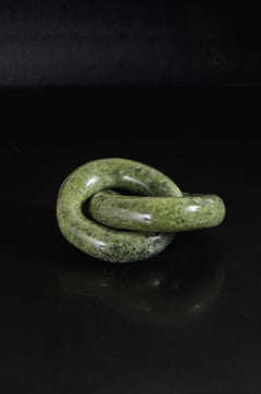 Contemporary Nephrite Jade Double Ring Link Sculpture by Robert Kuo