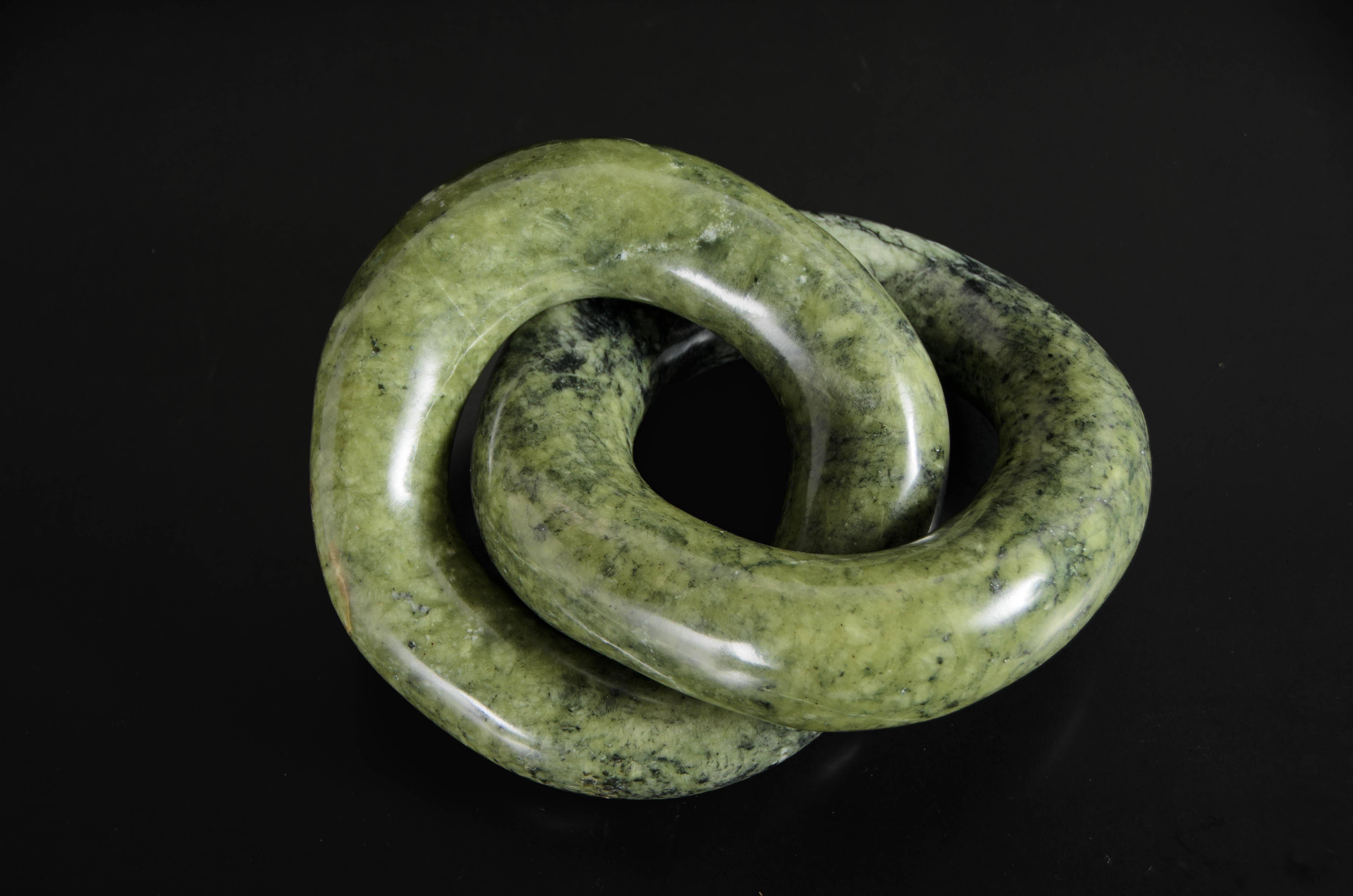 Minimalist Contemporary Nephrite Jade Double Ring Link Sculpture by Robert Kuo For Sale