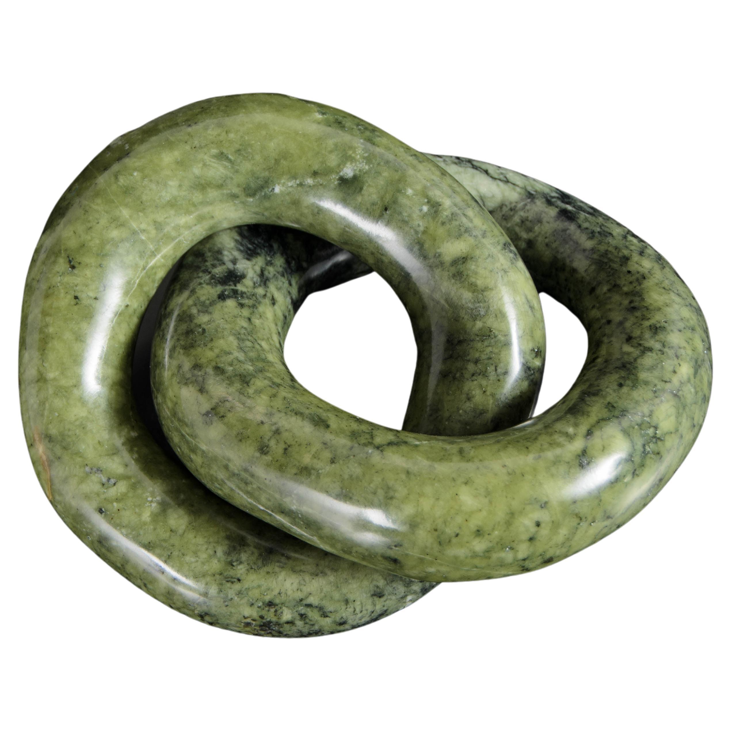 Contemporary Nephrite Jade Double Ring Link Sculpture by Robert Kuo