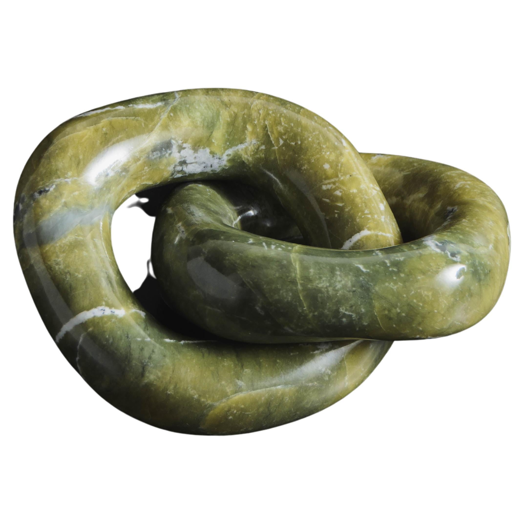 Contemporary Nephrite Jade Double Ring Link Sculpture II by Robert Kuo For Sale