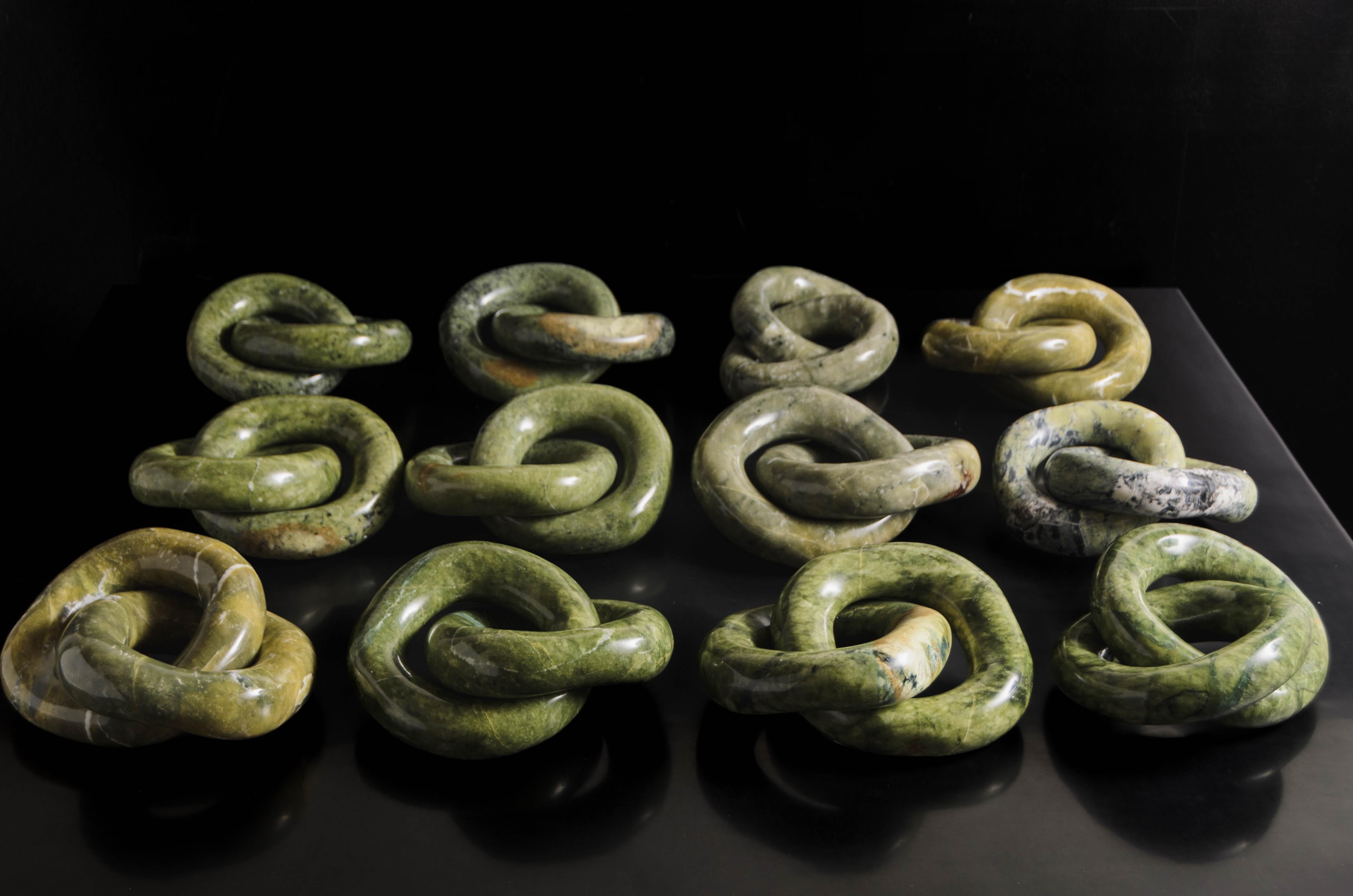 Hand-Carved Contemporary Nephrite Jade Double Ring Link Sculpture III by Robert Kuo For Sale