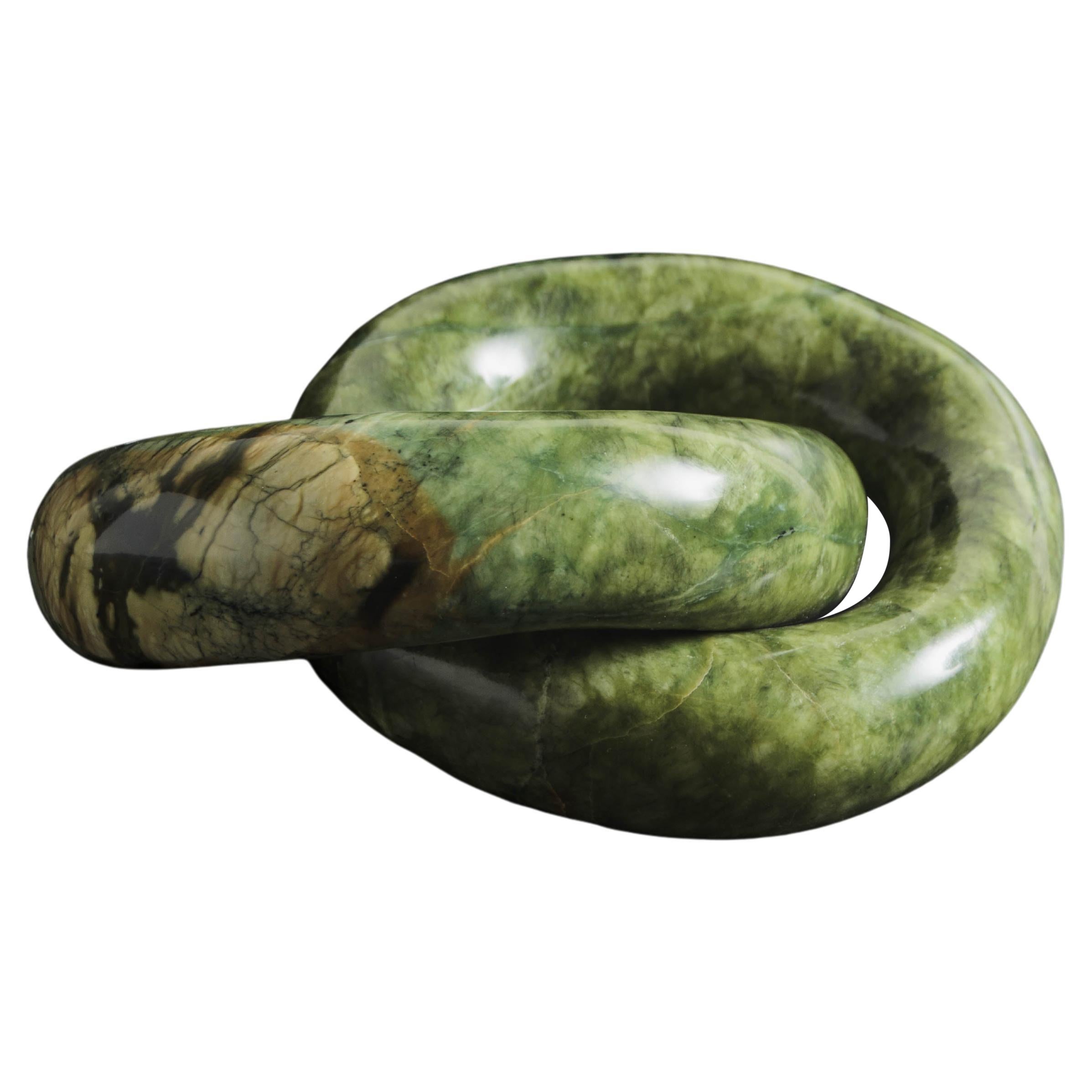Contemporary Nephrite Jade Double Ring Link Sculpture III by Robert Kuo For Sale
