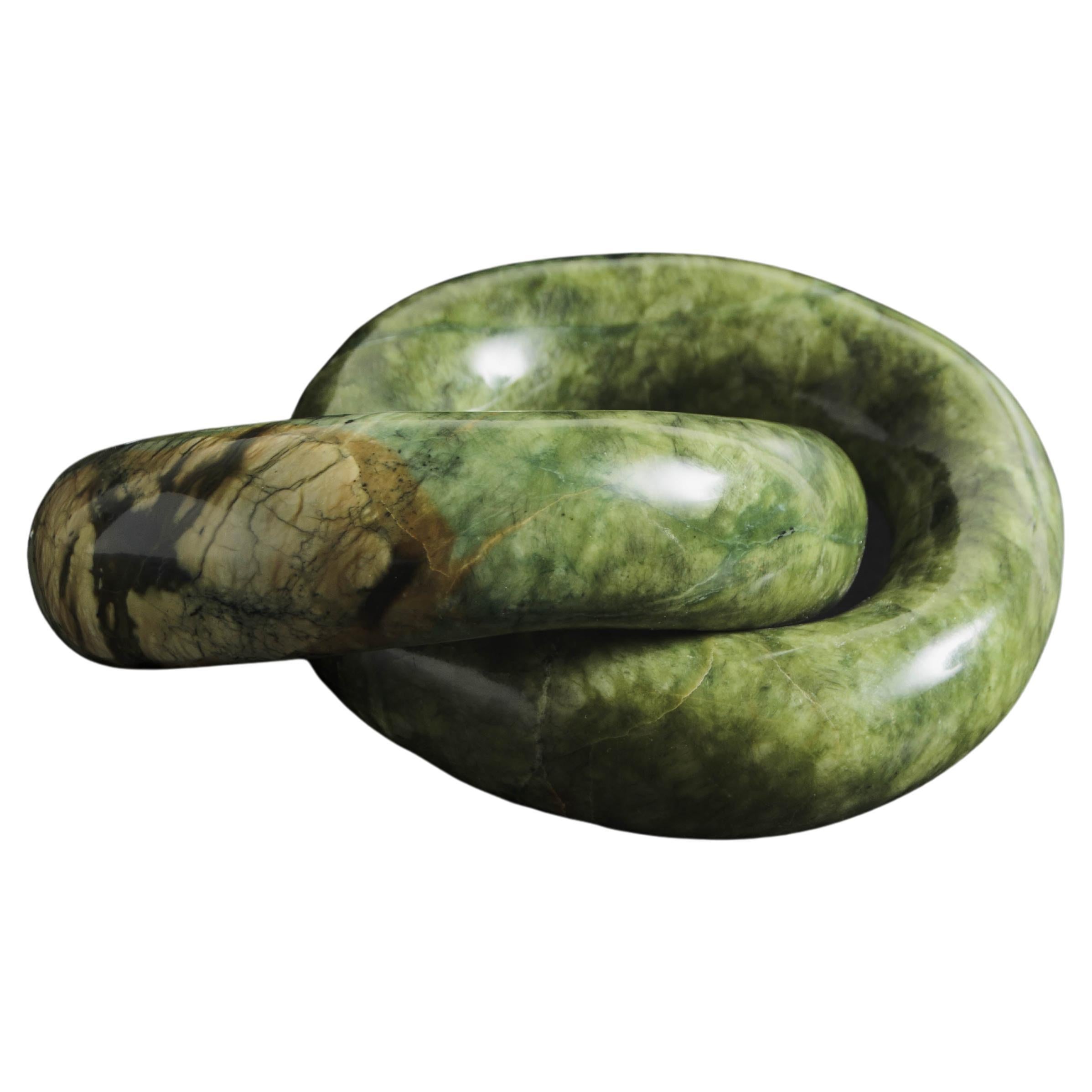 Contemporary Nephrite Jade Double Ring Link Sculpture III by Robert Kuo For Sale