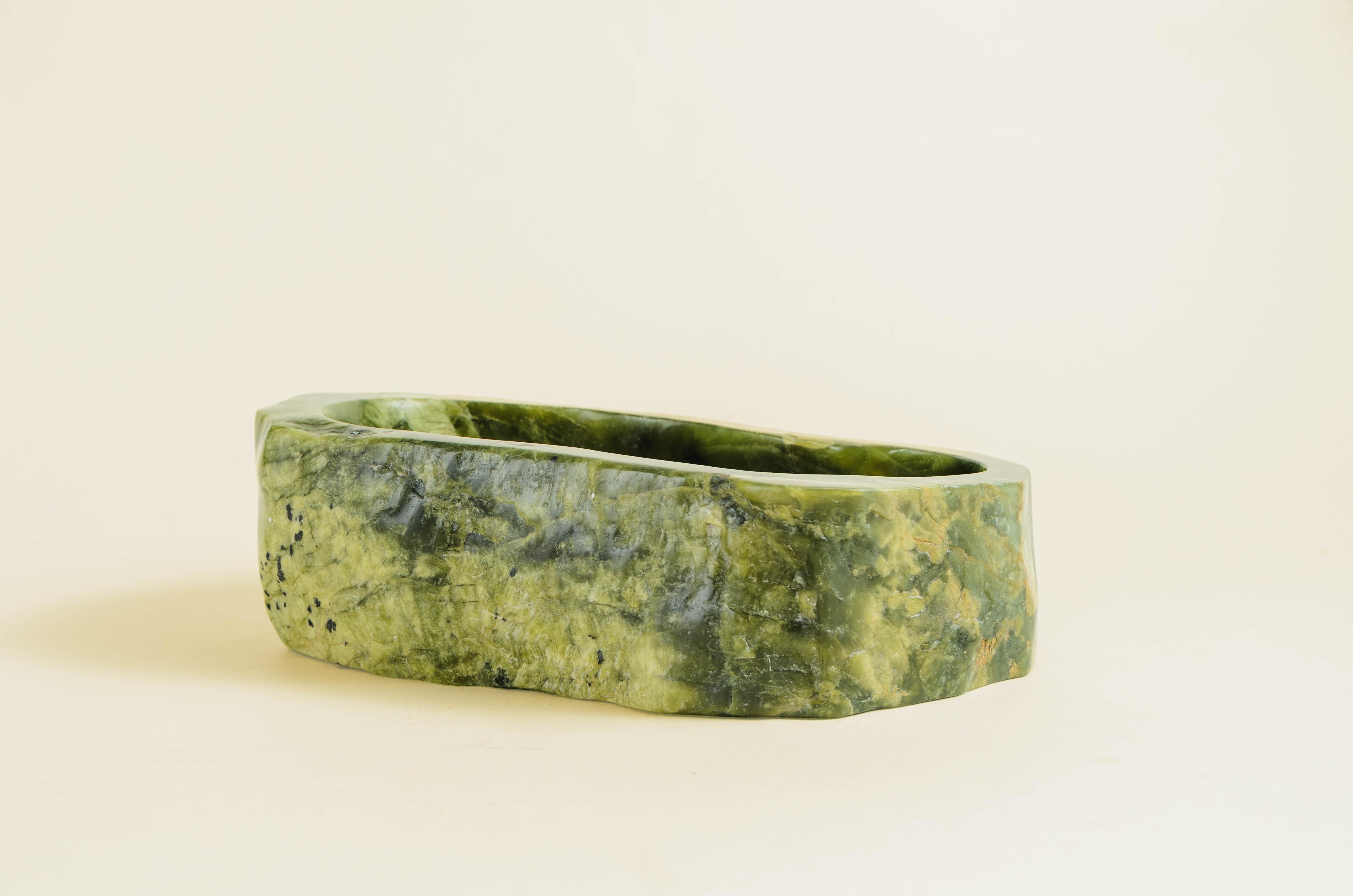 Minimalist Contemporary Nephrite Jade Oblong Cachepot by Robert Kuo, Limited Edition For Sale