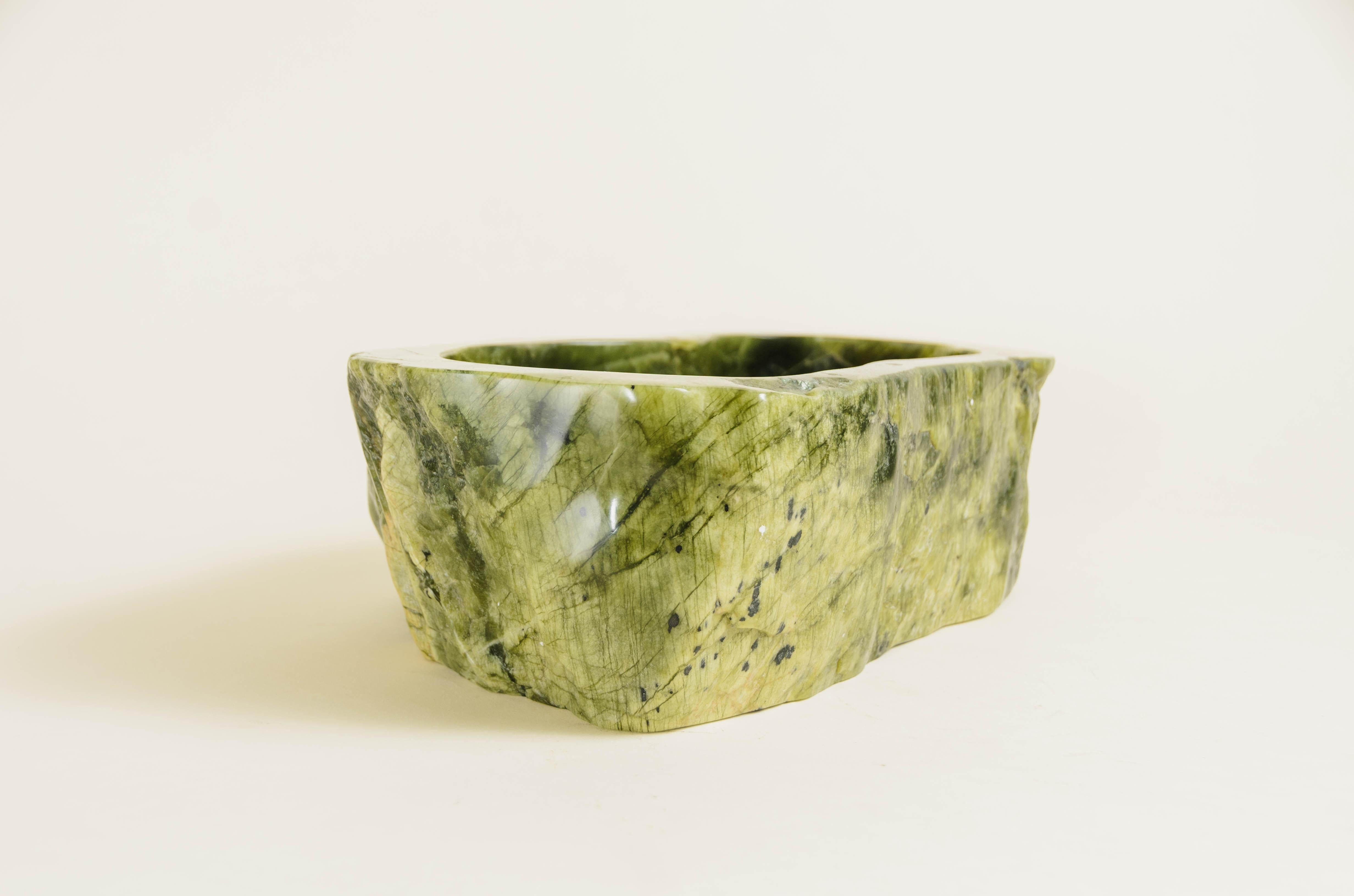 Hand-Carved Contemporary Nephrite Jade Oblong Cachepot by Robert Kuo, Limited Edition For Sale