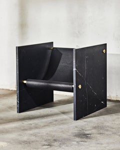 Contemporary Nero Marquina Marble and Brass Chair, Sculptural Seating
