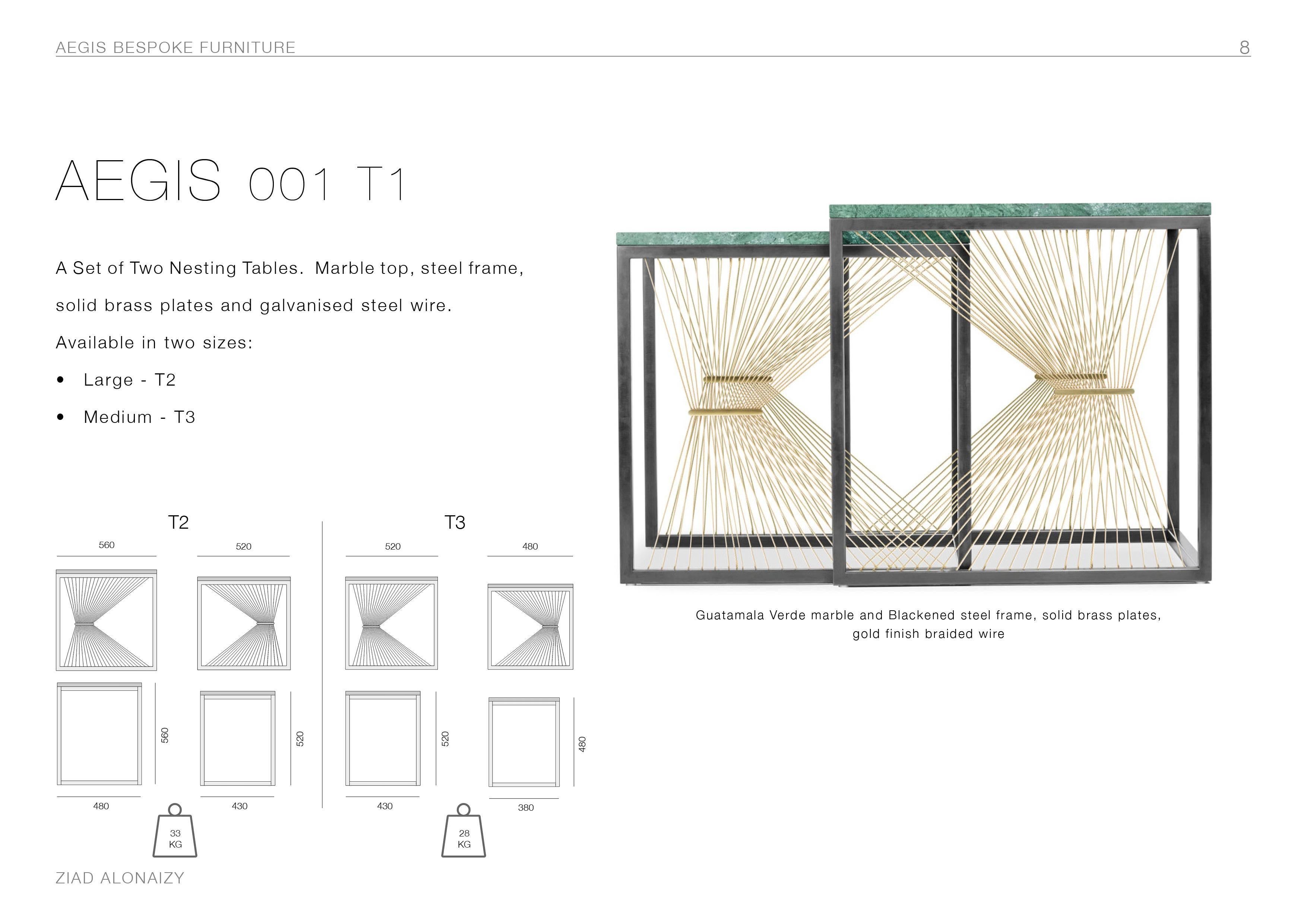 Contemporary Nesting Tables with Marble, Brass and Steel, Handmade in Italy For Sale 4