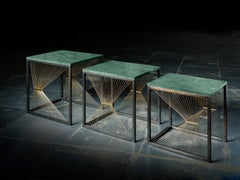 Contemporary Nesting Tables with Marble, Brass and Steel, Handmade in Italy