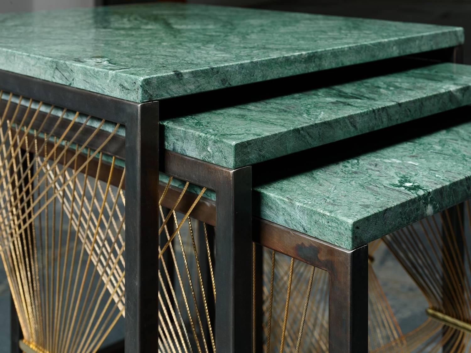 Italian Contemporary Nesting Tables with Marble, Brass and Steel, Handmade in Italy For Sale