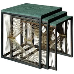 Contemporary Nesting Tables with Marble, Brass and Steel, Handmade in Italy