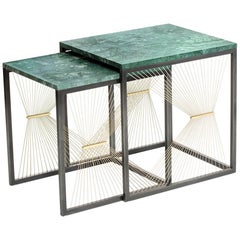 Contemporary Nesting Tables with Marble, Brass and Steel, Handmade in Italy