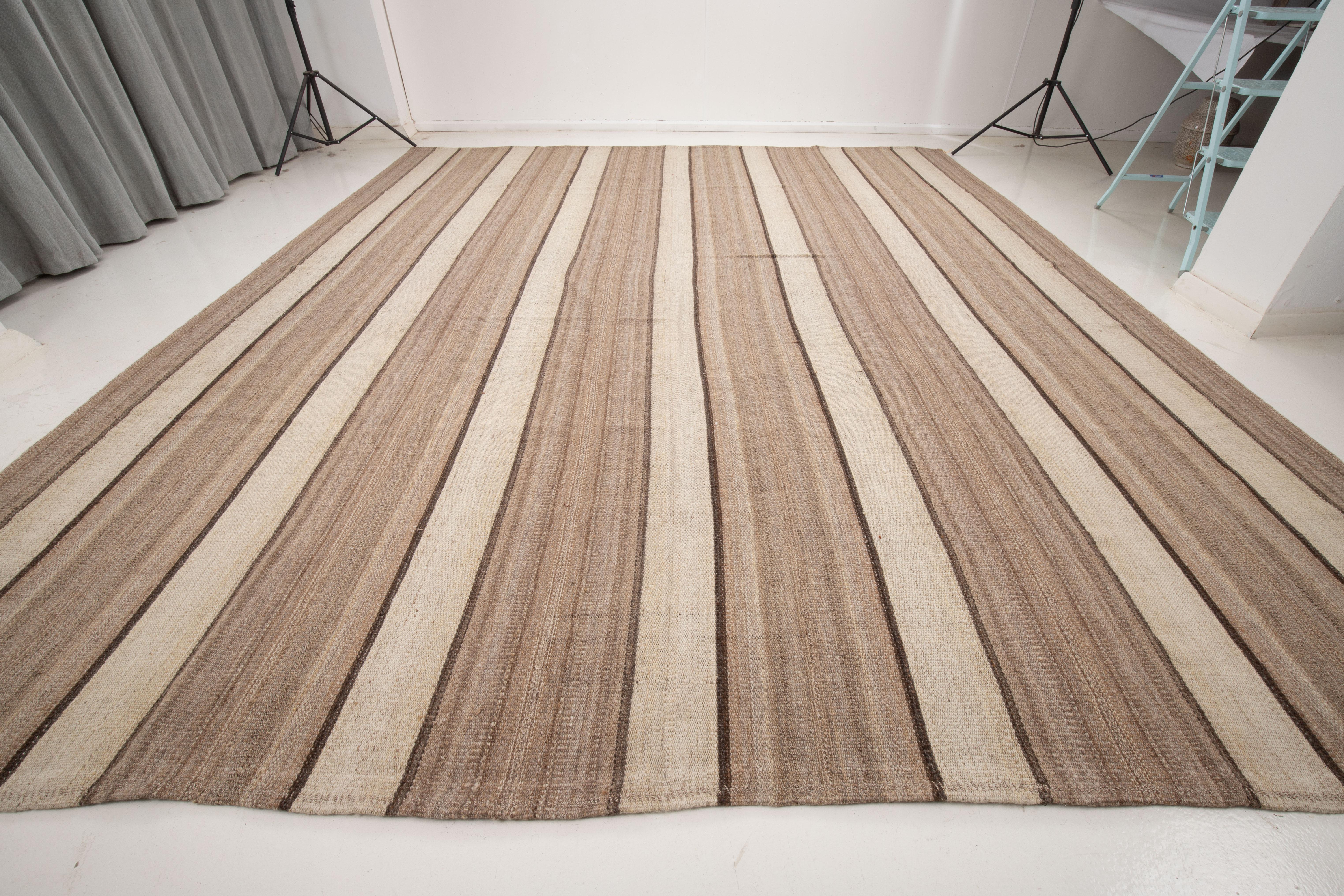 Hand-Woven Contemporary Neutral Anatolian Kilim For Sale