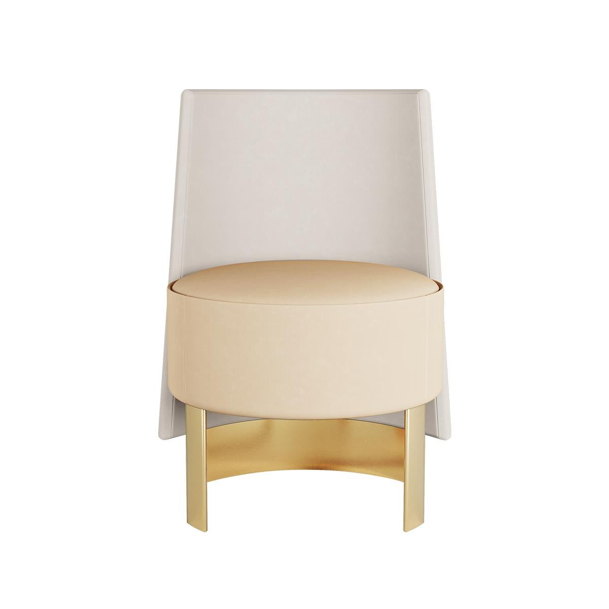 Modern Contemporary Neutral Colors Velvet Dining Chair with Gold Polished Brass Legs For Sale