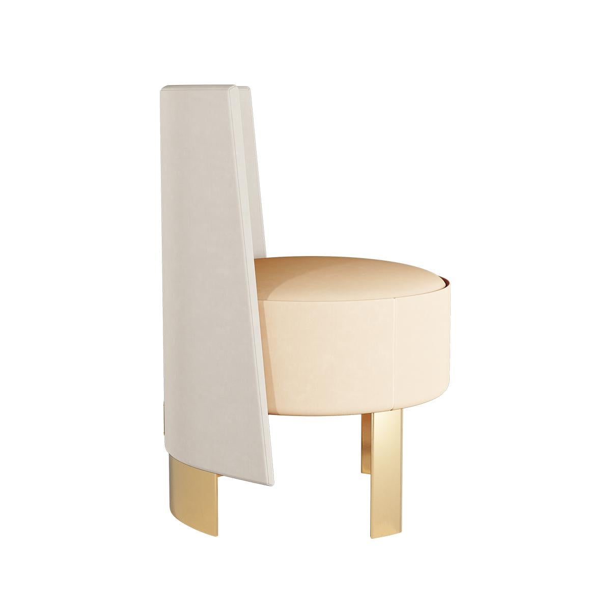 Portuguese Contemporary Neutral Colors Velvet Dining Chair with Gold Polished Brass Legs For Sale