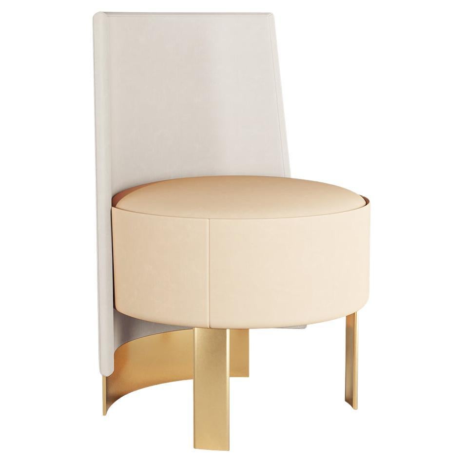 Contemporary Neutral Colors Velvet Dining Chair with Gold Polished Brass Legs For Sale