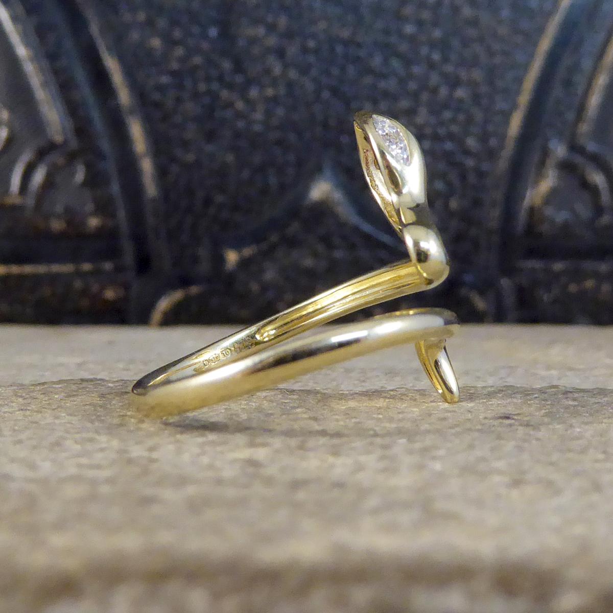 Modern Contemporary New Diamond Set Eyed Snake Ring in 9ct Yellow Gold