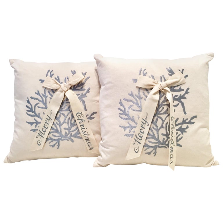 Contemporary & New Pair of "Merry Christmas" Down Filled Decorative Pillows ...