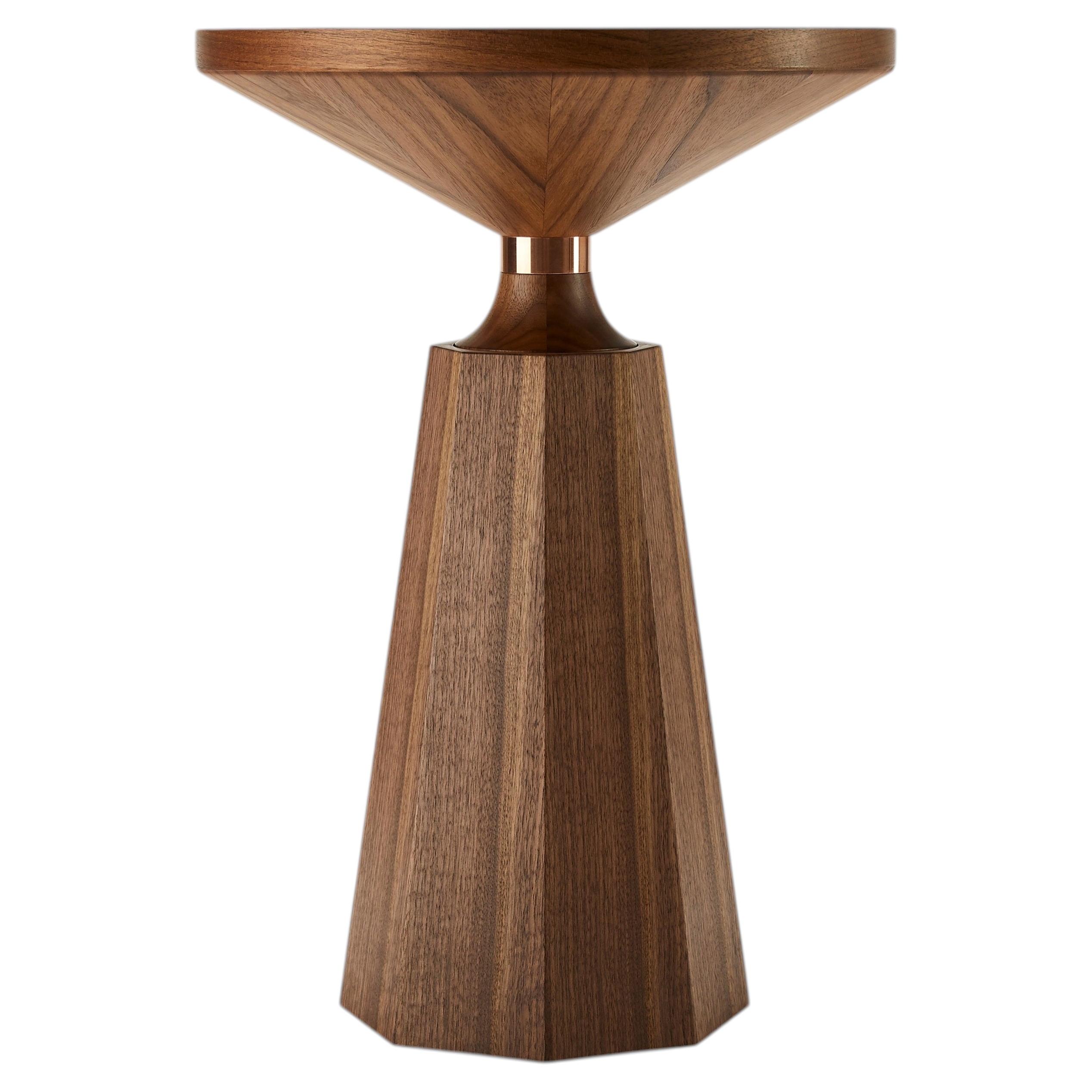 Nicole II Side Table by Stuart Scott, Handmade Walnut & Copper Accent For Sale