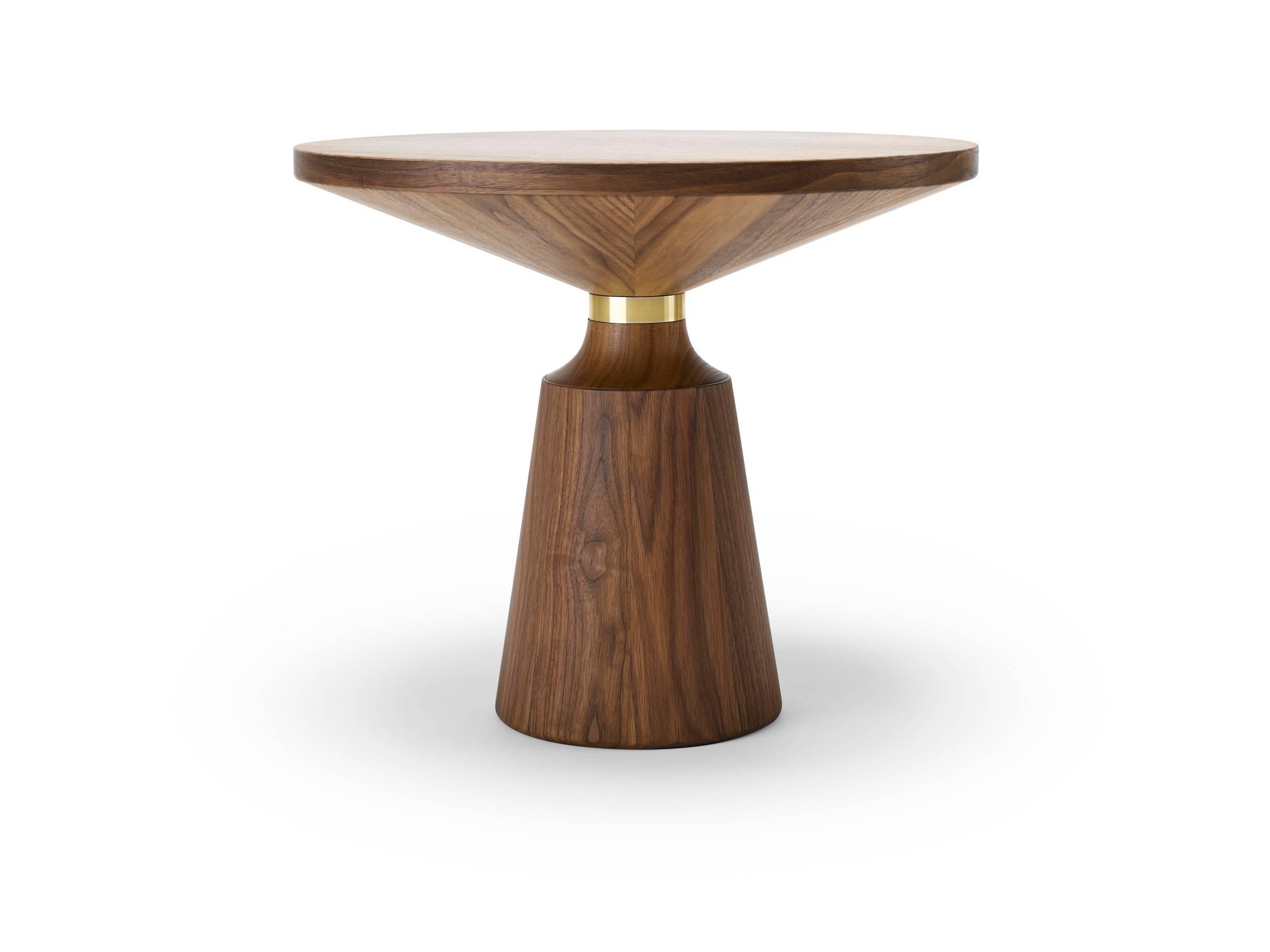 Modern Contemporary Nicole Occasional Table in Black Lacquered Walnut and Brass For Sale