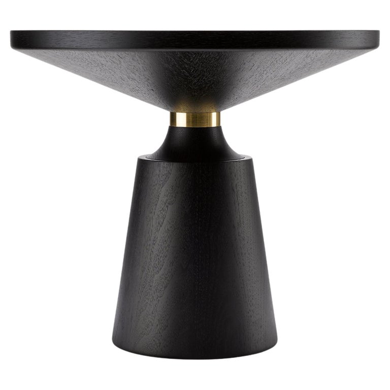 Contemporary Nicole Occasional Table in Black Lacquered Walnut and Brass For Sale