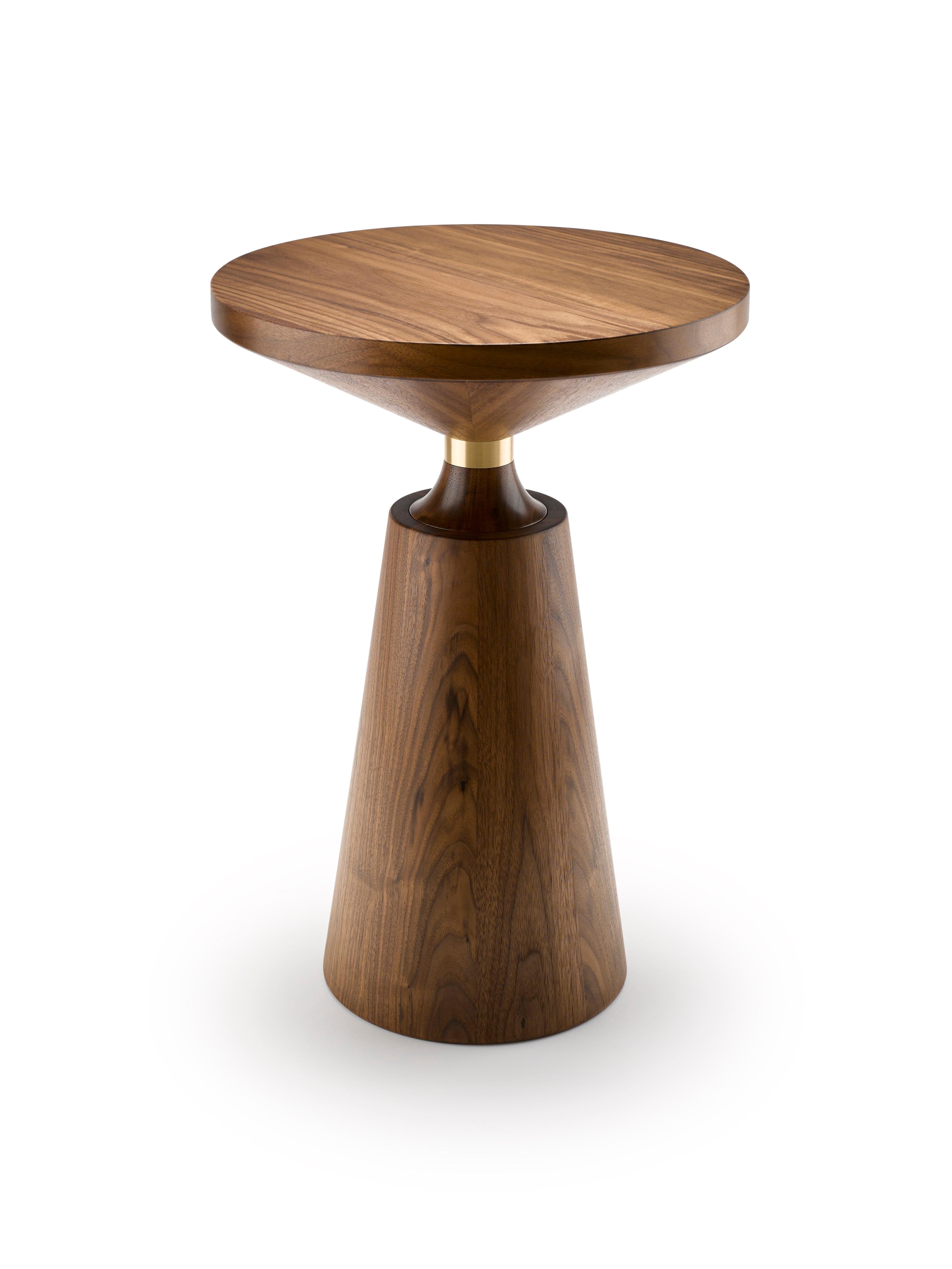 Modern Contemporary Nicole Side Table in Walnut and Brass