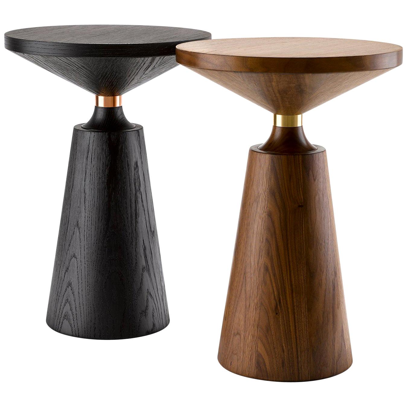 Contemporary Nicole Side Table in Walnut with Machined Metal Collar