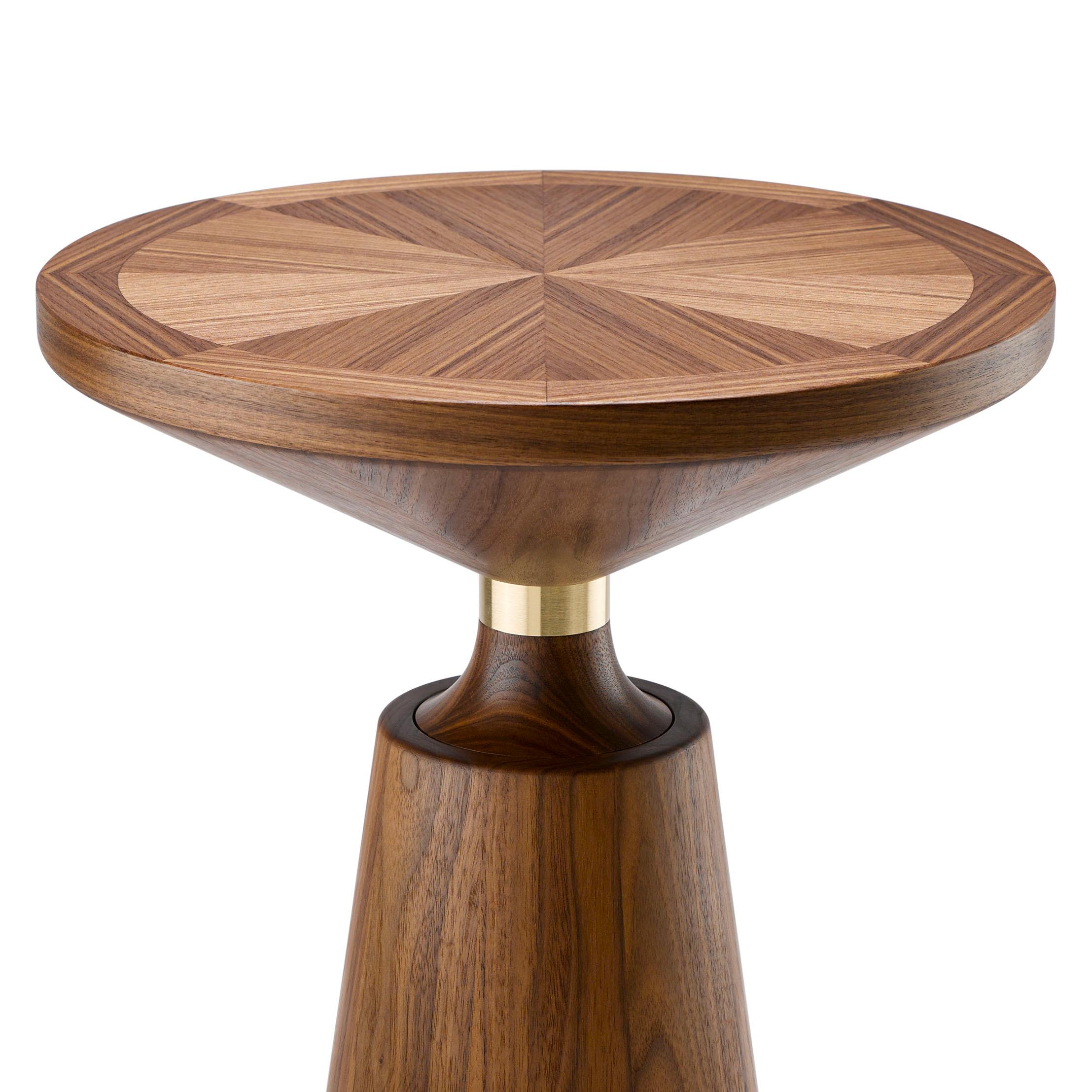 Oiled Contemporary Nicole Side Table Special Edition in Walnut and Brass For Sale