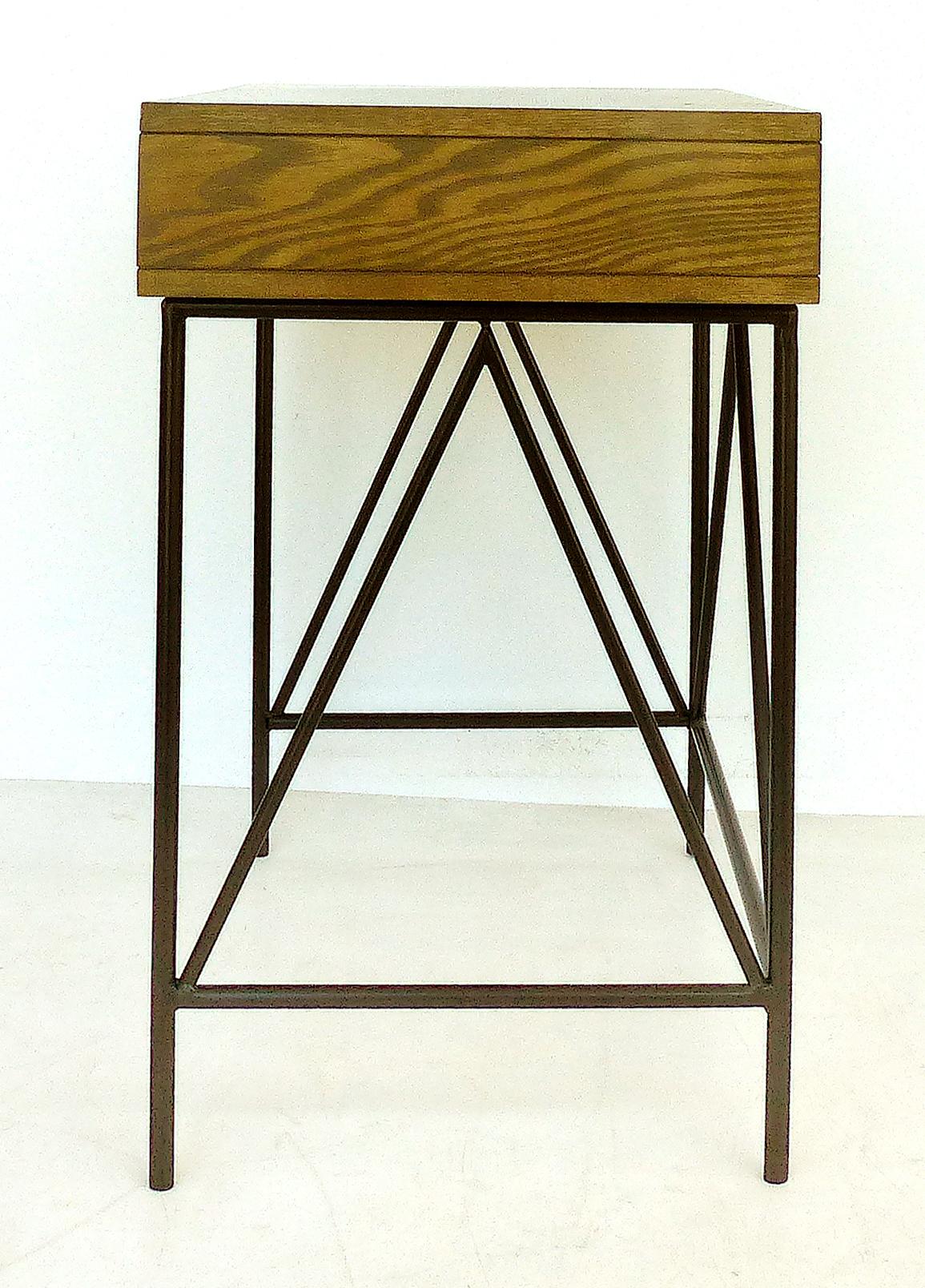 Contemporary Nightstand Side Tables with Iron Bases, Pair In Good Condition In Miami, FL