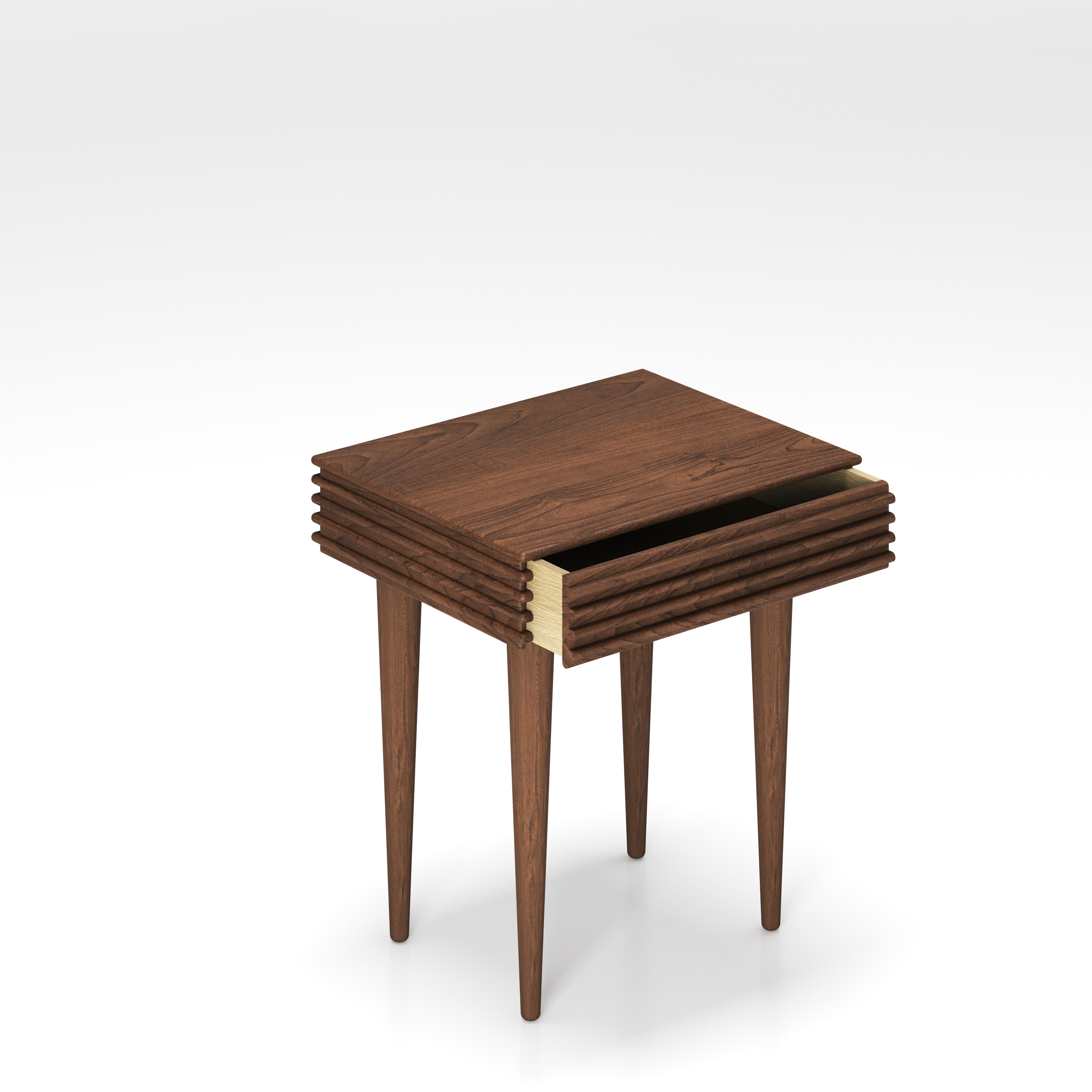 Scandinavian Modern Contemporary Night Table 'Groove' by DK3, Walnut, L 50 cm, More Wood Finishes For Sale