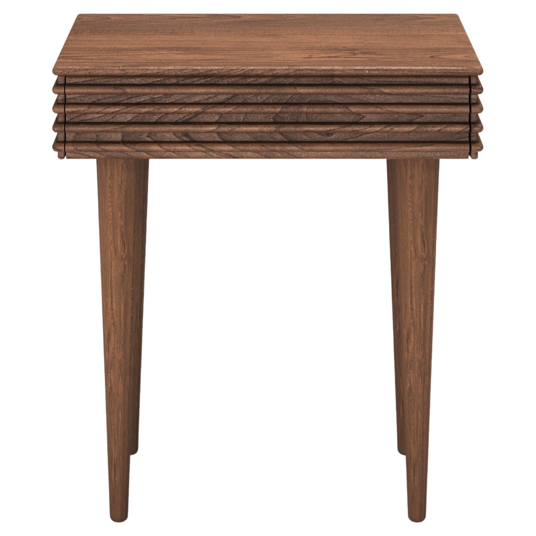 Contemporary Night Table 'Groove' by DK3, Walnut, L 50 cm, More Wood Finishes For Sale