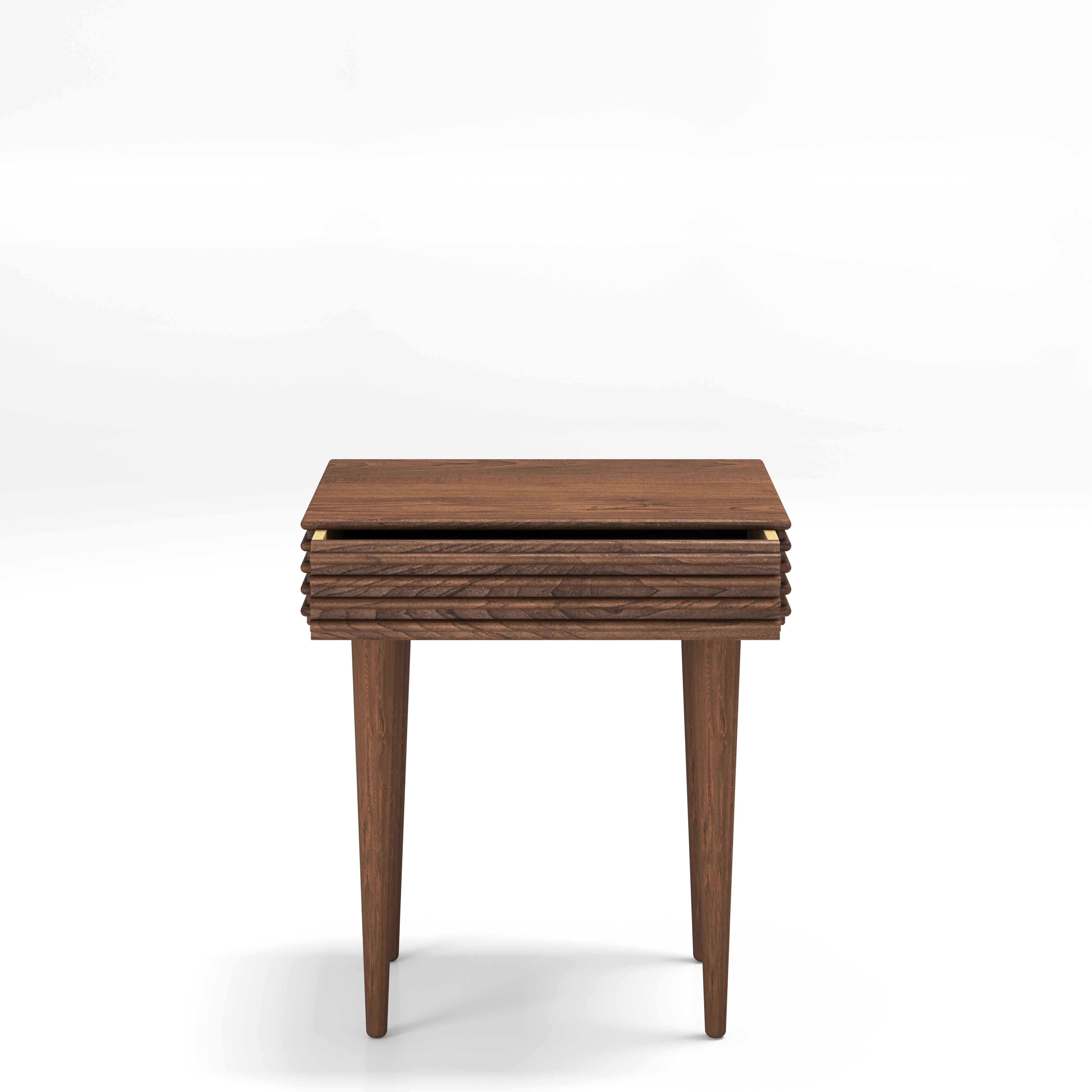 Danish Contemporary Night Table 'Groove' by DK3, Walnut, M 42.5 cm, More Wood Finishes For Sale
