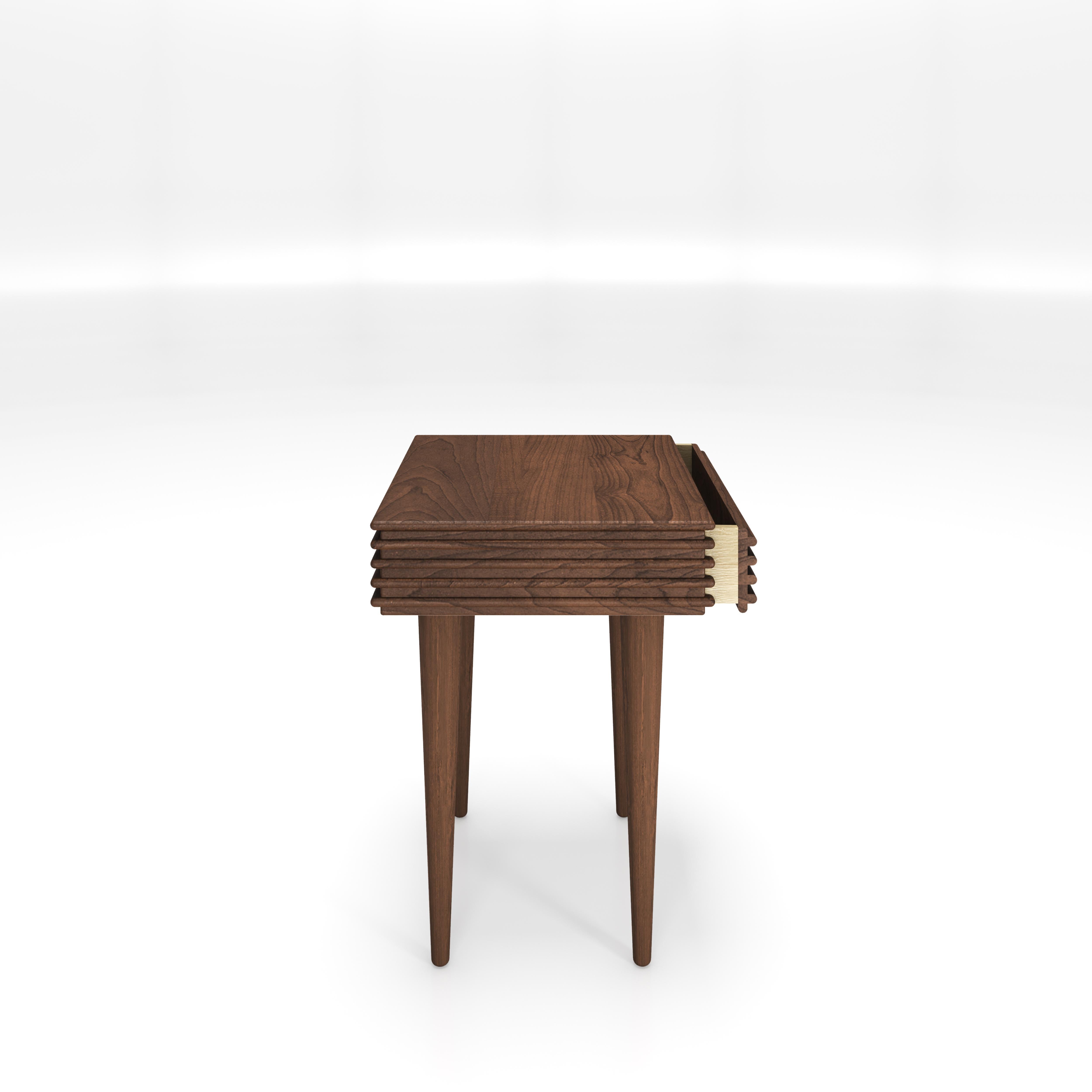Contemporary Night Table 'Groove' by DK3, Walnut, M 42.5 cm, More Wood Finishes In New Condition For Sale In Paris, FR