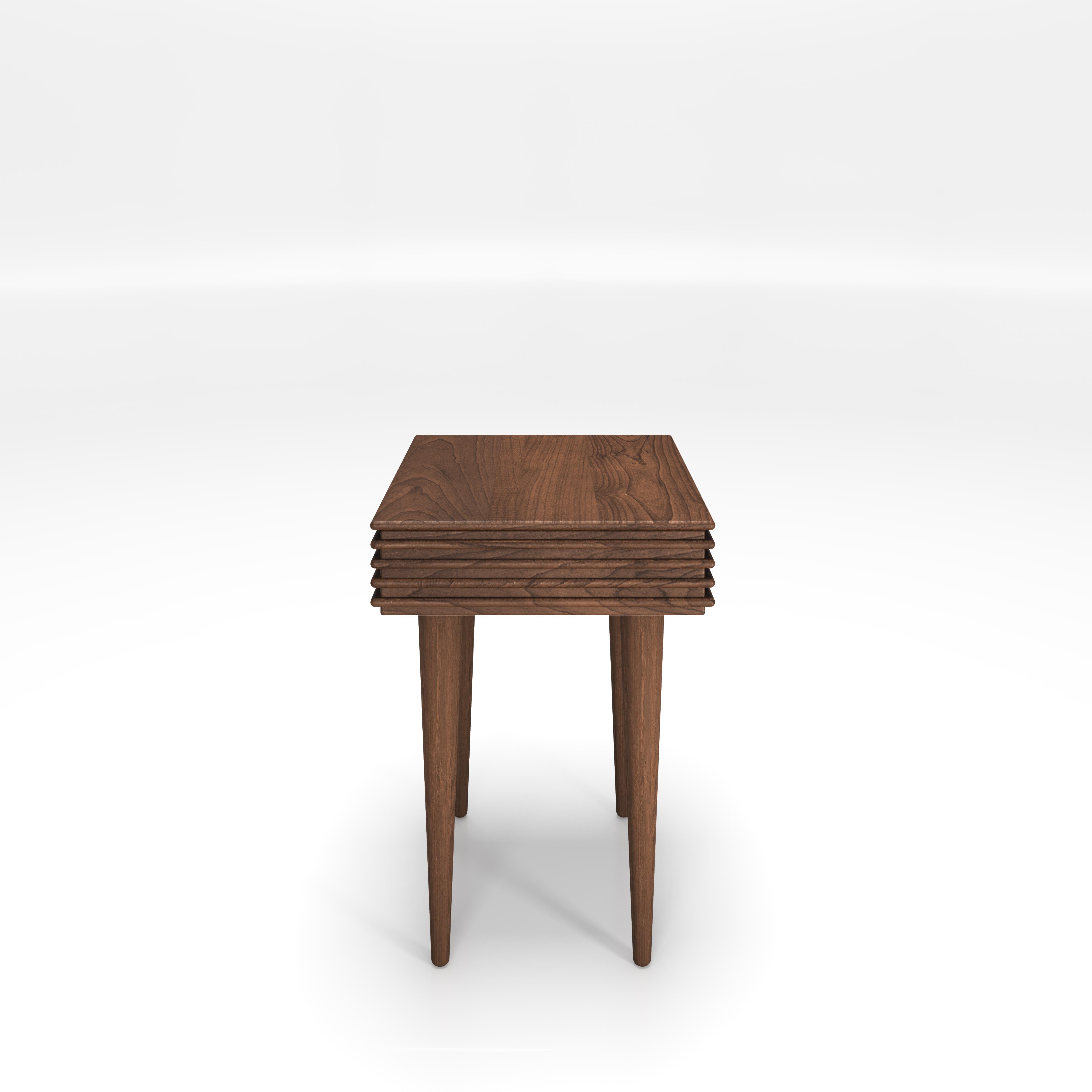 Scandinavian Modern Contemporary Night Table 'Groove' by DK3, Walnut, S 35 cm, More Wood Finishes For Sale